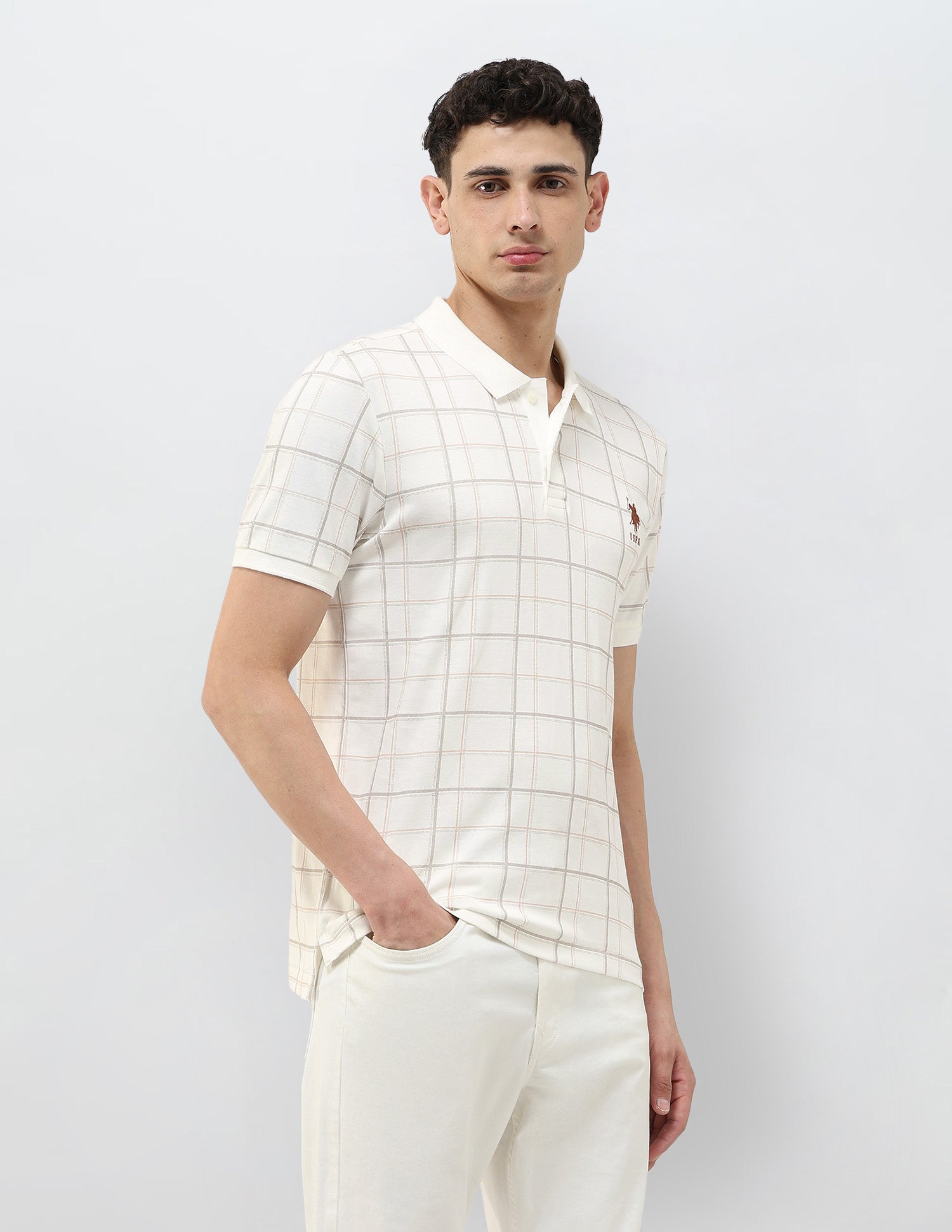 Checked Slim Fit Polo Shirt Off White - U.S. POLO ASSN. | Large