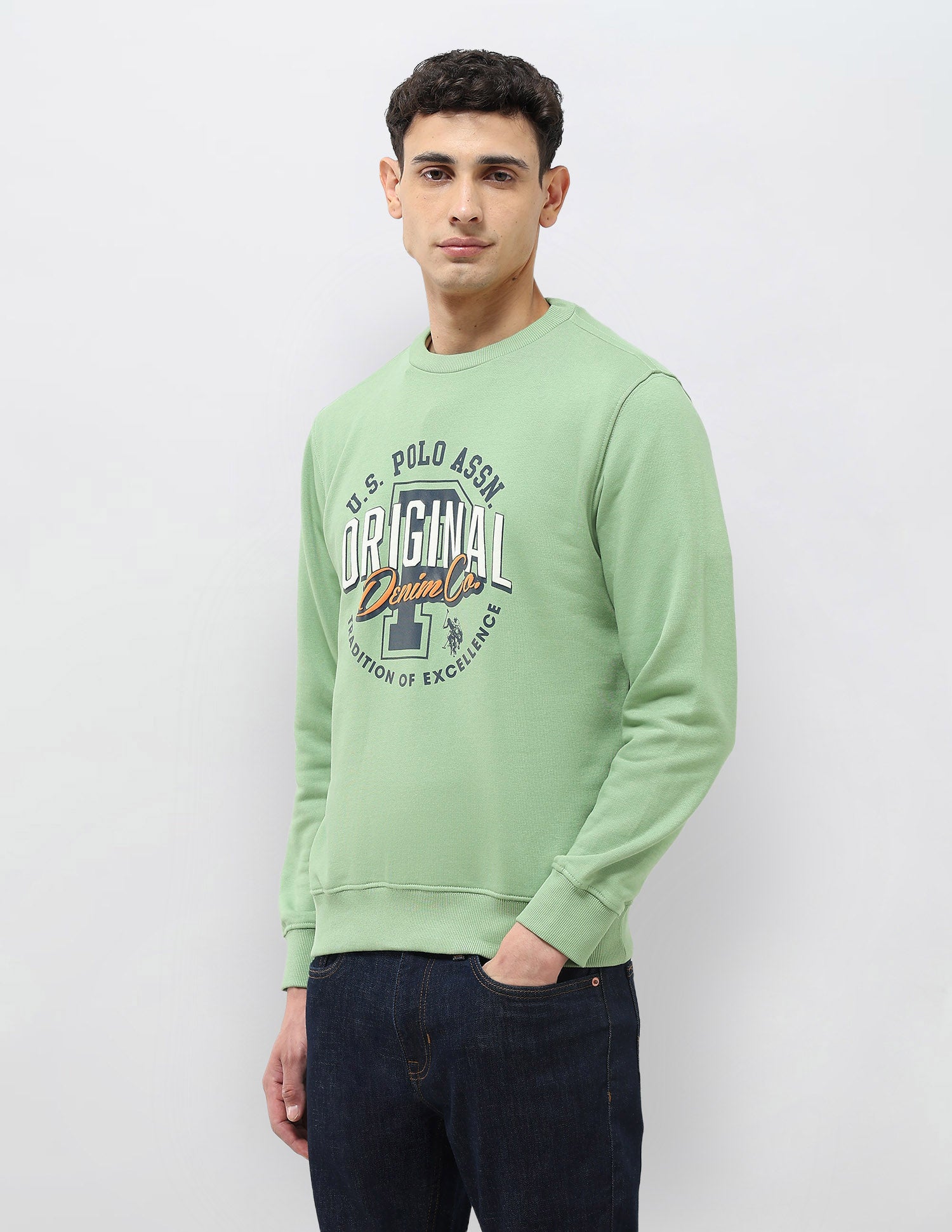 Graphic Brand Printed Regular Fit Sweatshirt Light Green - U.S. POLO ASSN. | Large