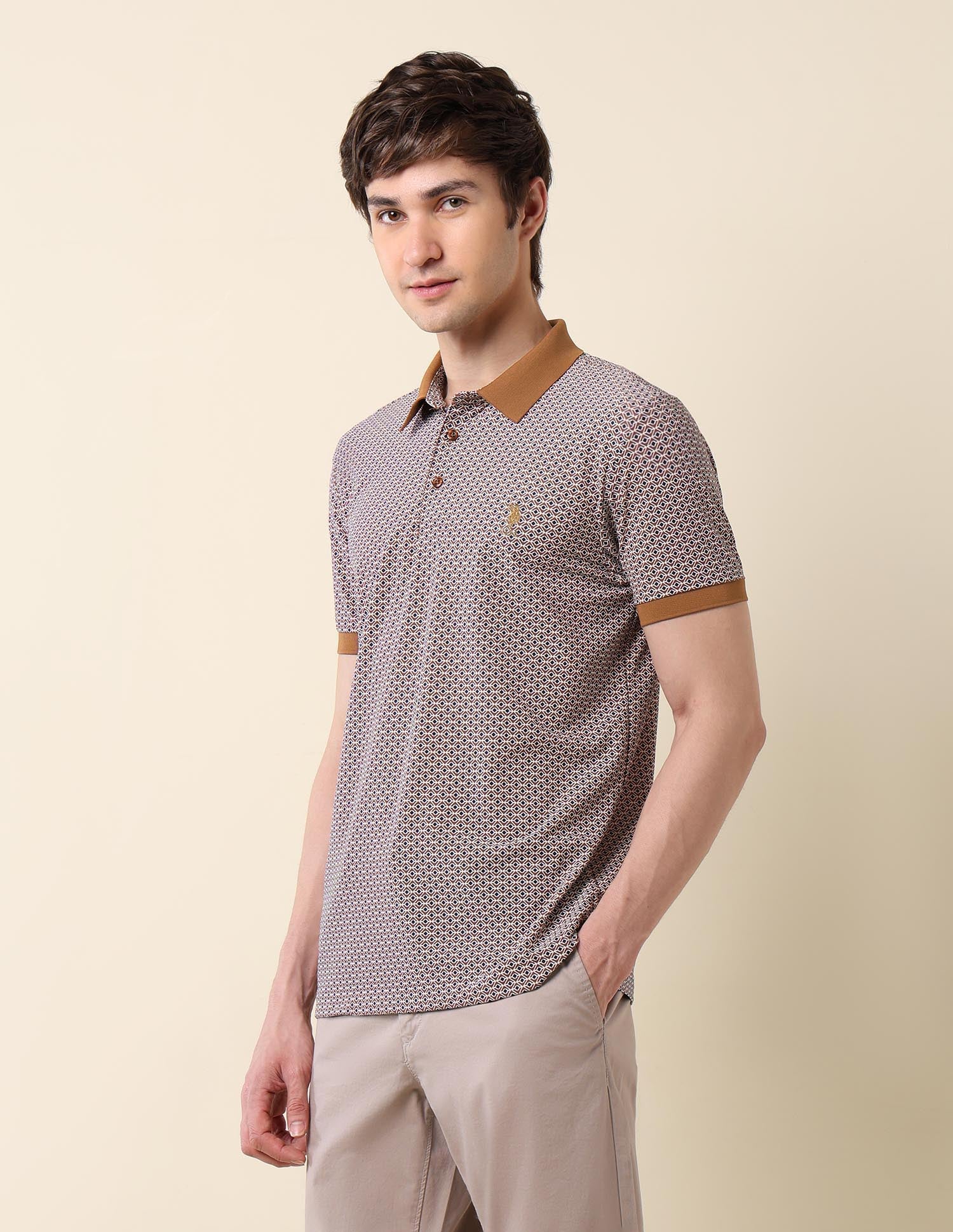 Geometric Printed Classic Polo Shirt Brown - U.S. Polo Assn. India | Large