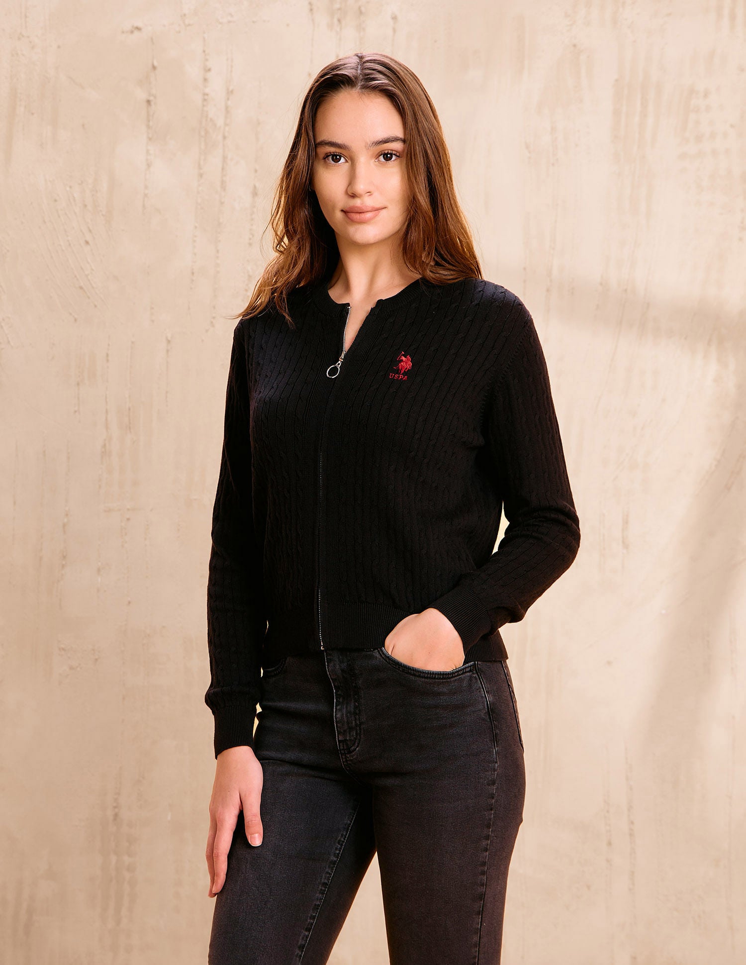 Cable Knit Regular Fit Sweater Black - U.S. POLO ASSN. | Large