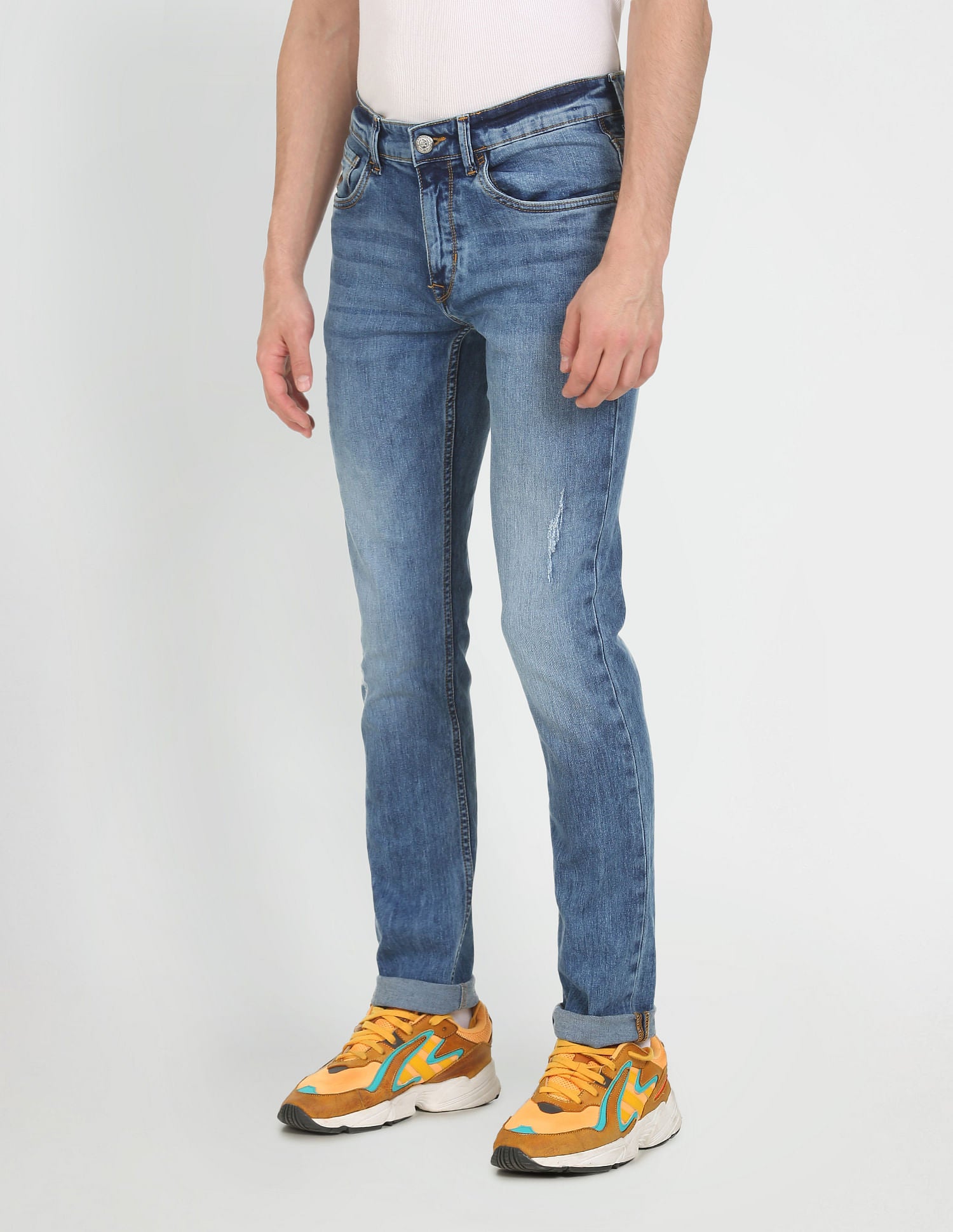 Brandon Slim Tapered Fit Distressed Jeans Blue - U.S. Polo Assn. India | Large