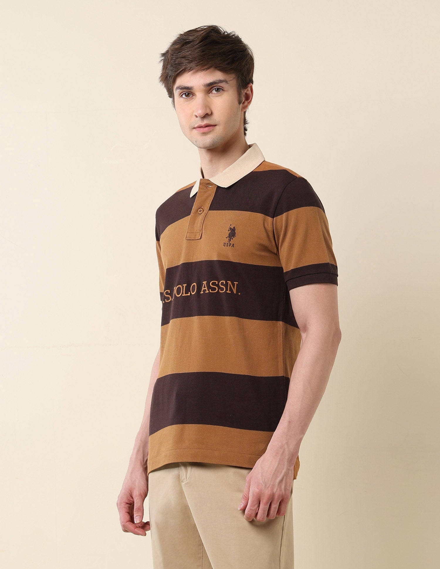 Horizontal Striped Classic Polo Shirt Mustard - U.S. Polo Assn. India | Large