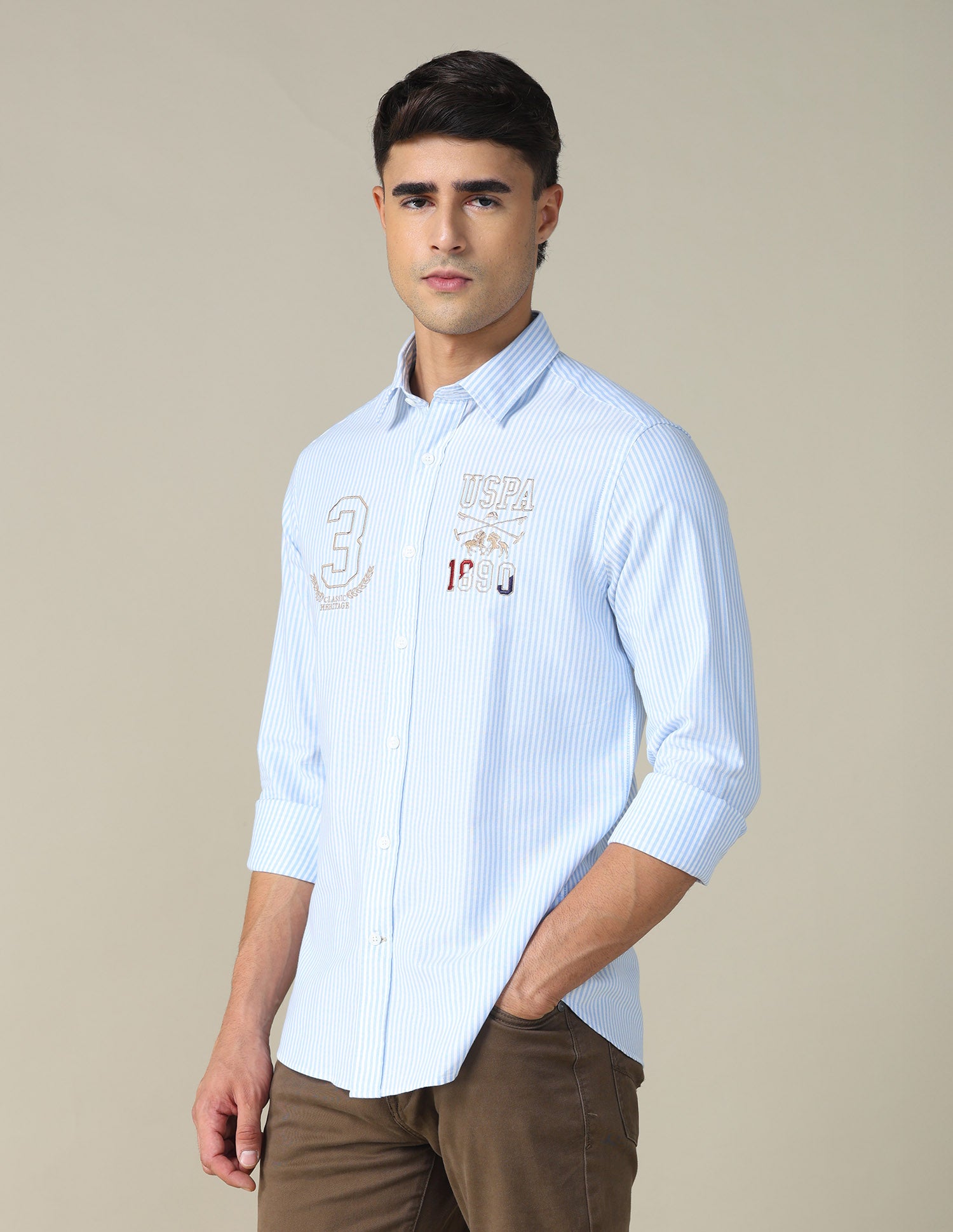 Oxford Vertical Striped Shirt Blue - U.S. POLO ASSN. | Large