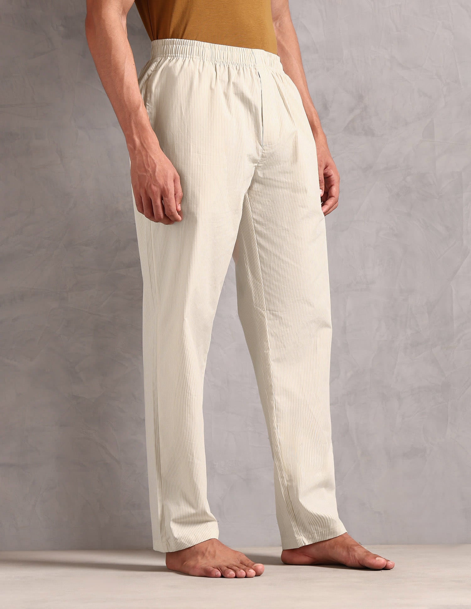Pure Cotton Striped LP004 Lounge Pants - Pack Of 1 White and Beige - U.S. Polo Assn. India | Large