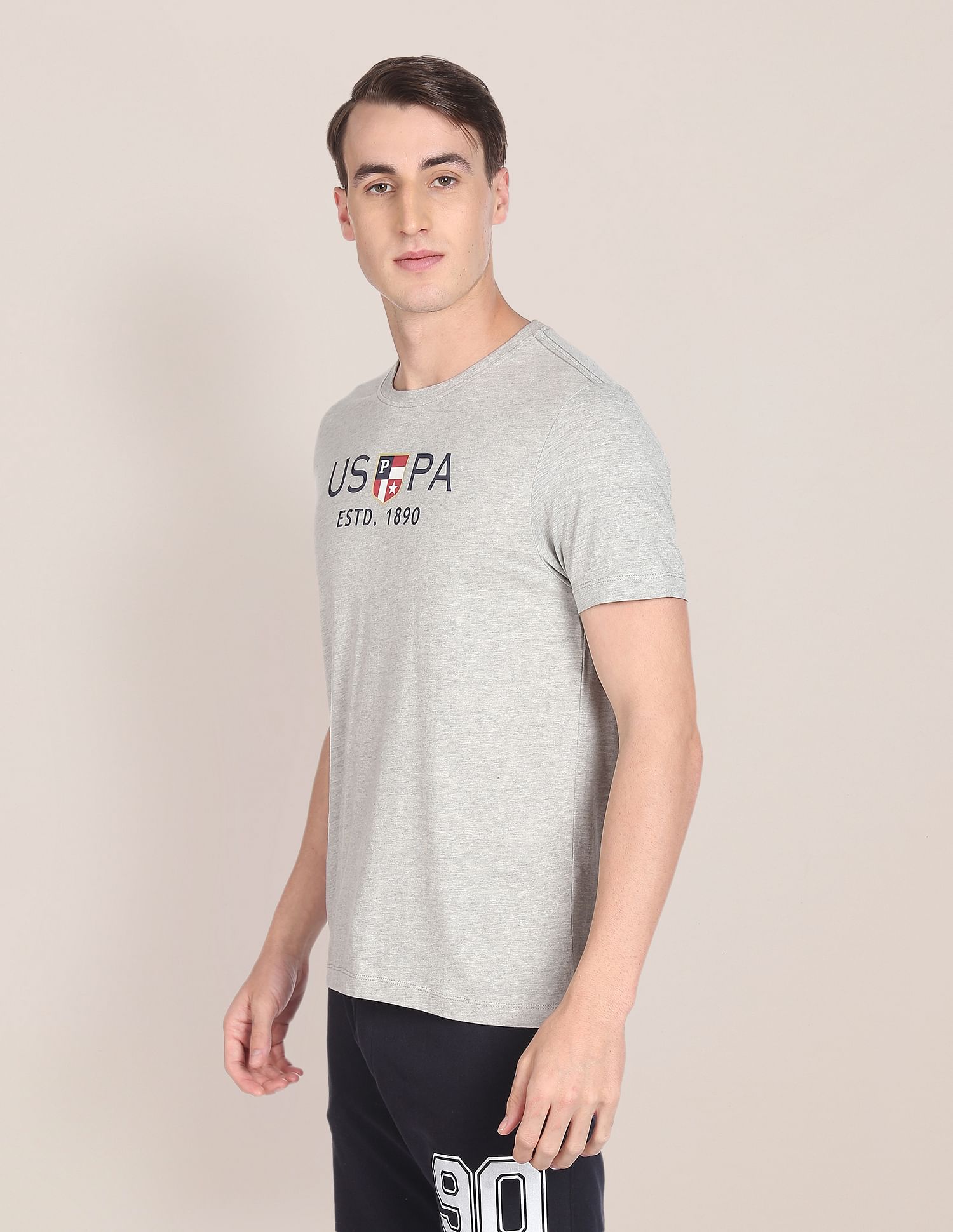 Brand Print Heathered Cotton T-Shirt Grey - U.S. POLO ASSN. | Large
