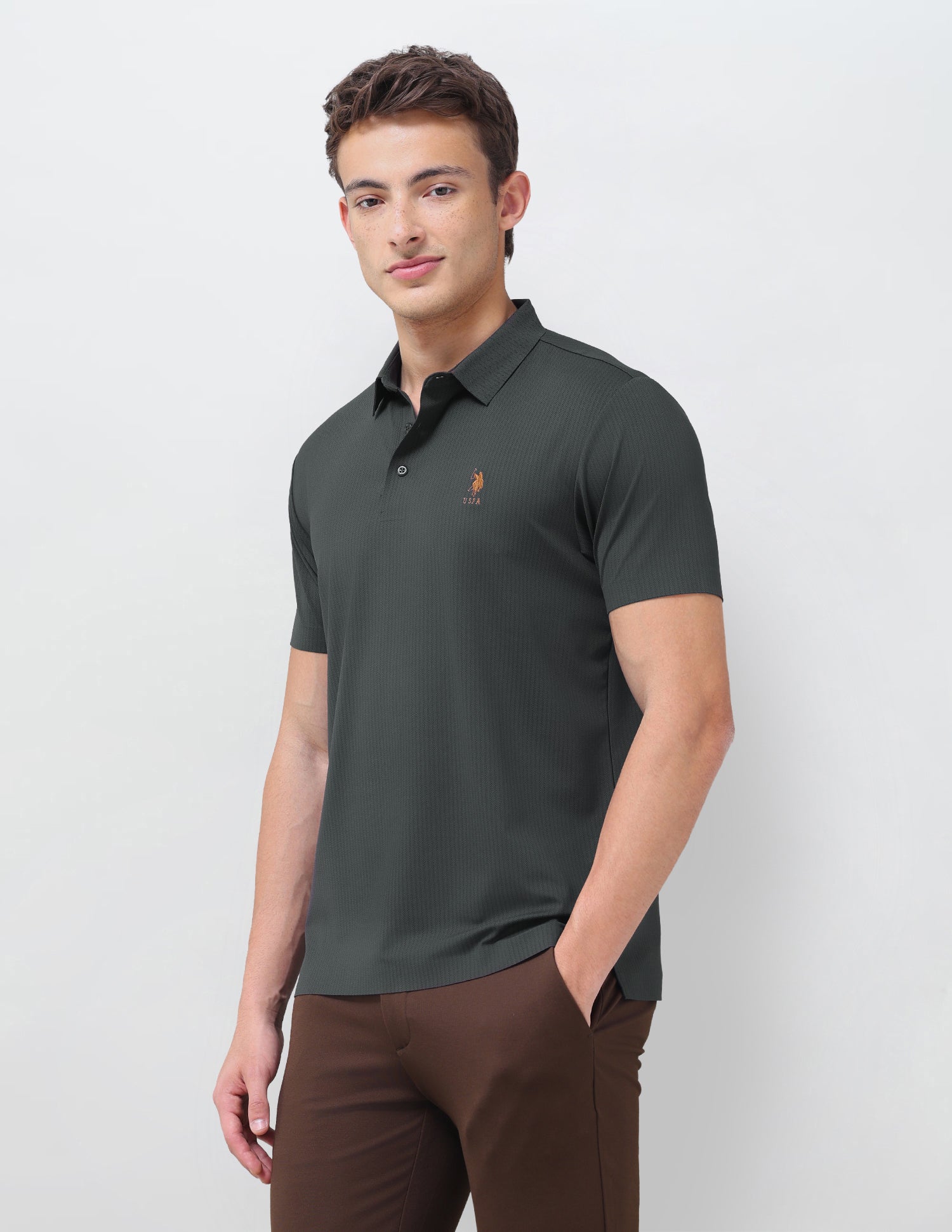 Jacquard Slim Fit Polo Shirt Dark Grey - U.S. Polo Assn. India | Large