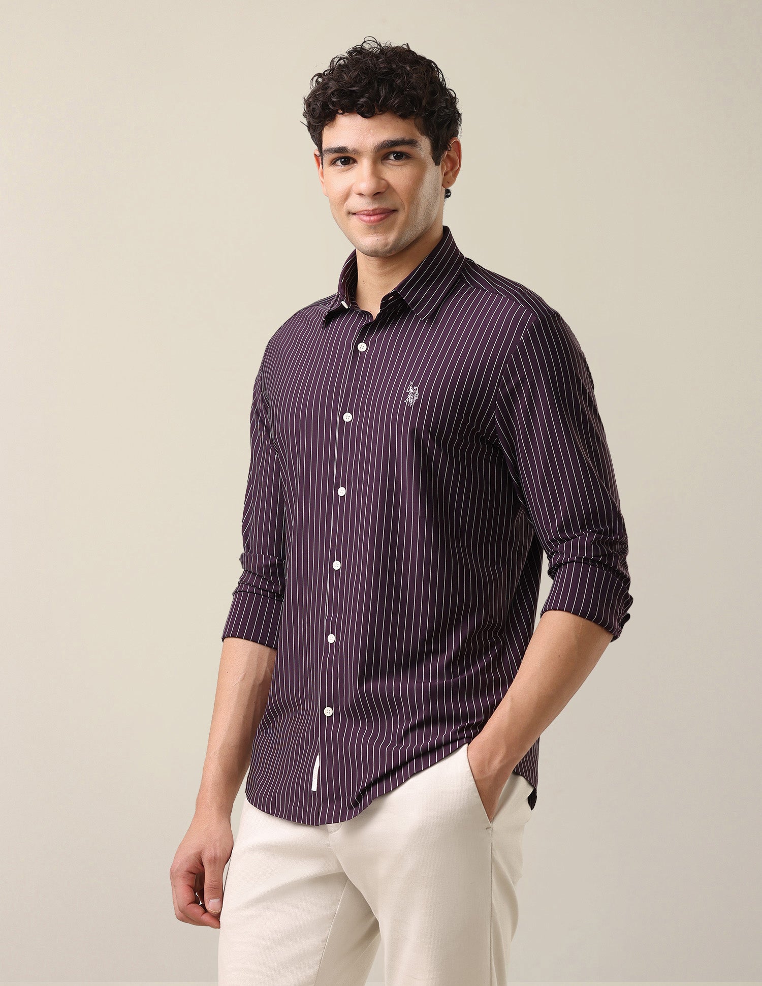Vertical Striped Knitted Shirt Purple - U.S. Polo Assn. India | Large