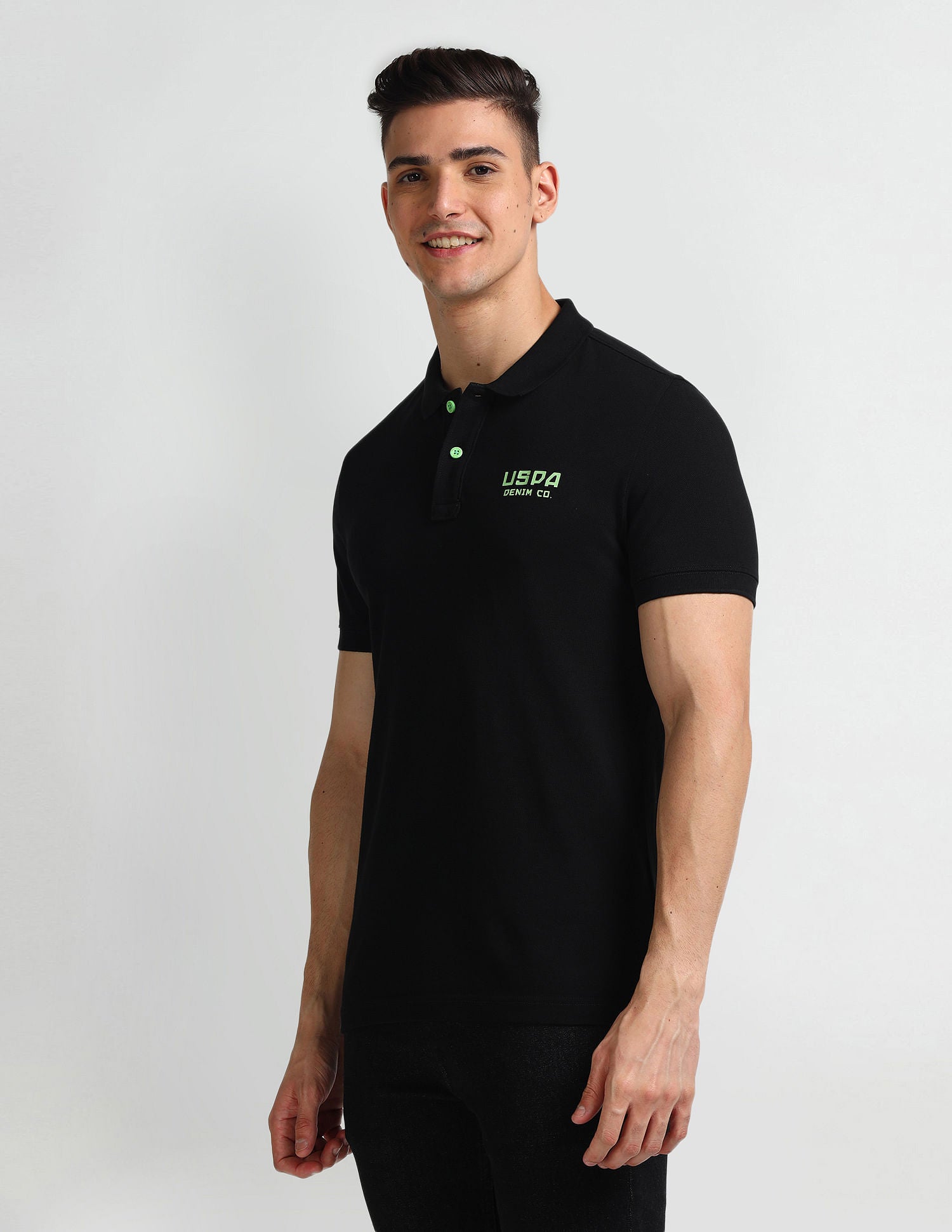 Solid Muscle Fit Polo Shirt Black - U.S. Polo Assn. India | Large