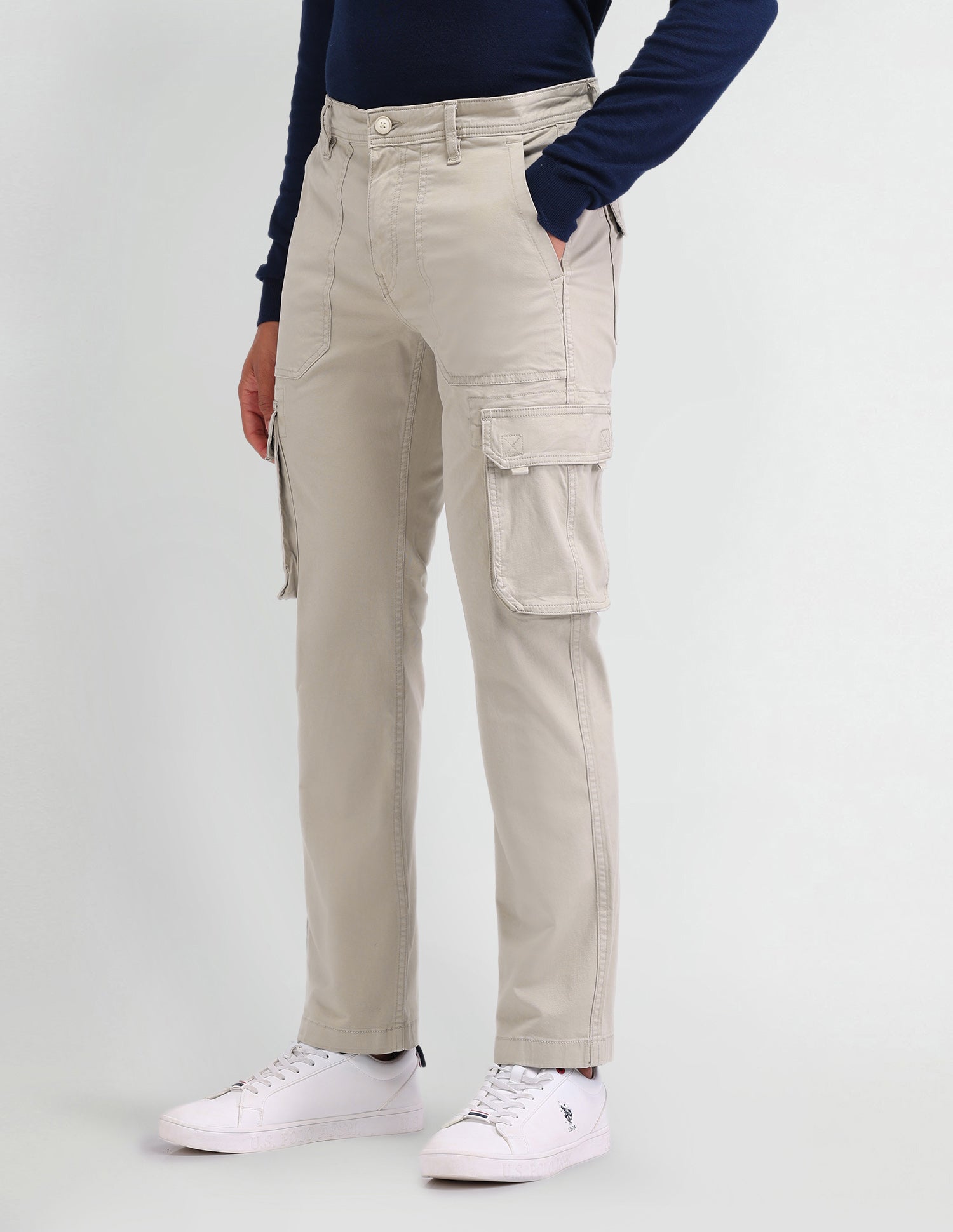 Solid Straight Fit Trousers Stone - U.S. Polo Assn. India | Large