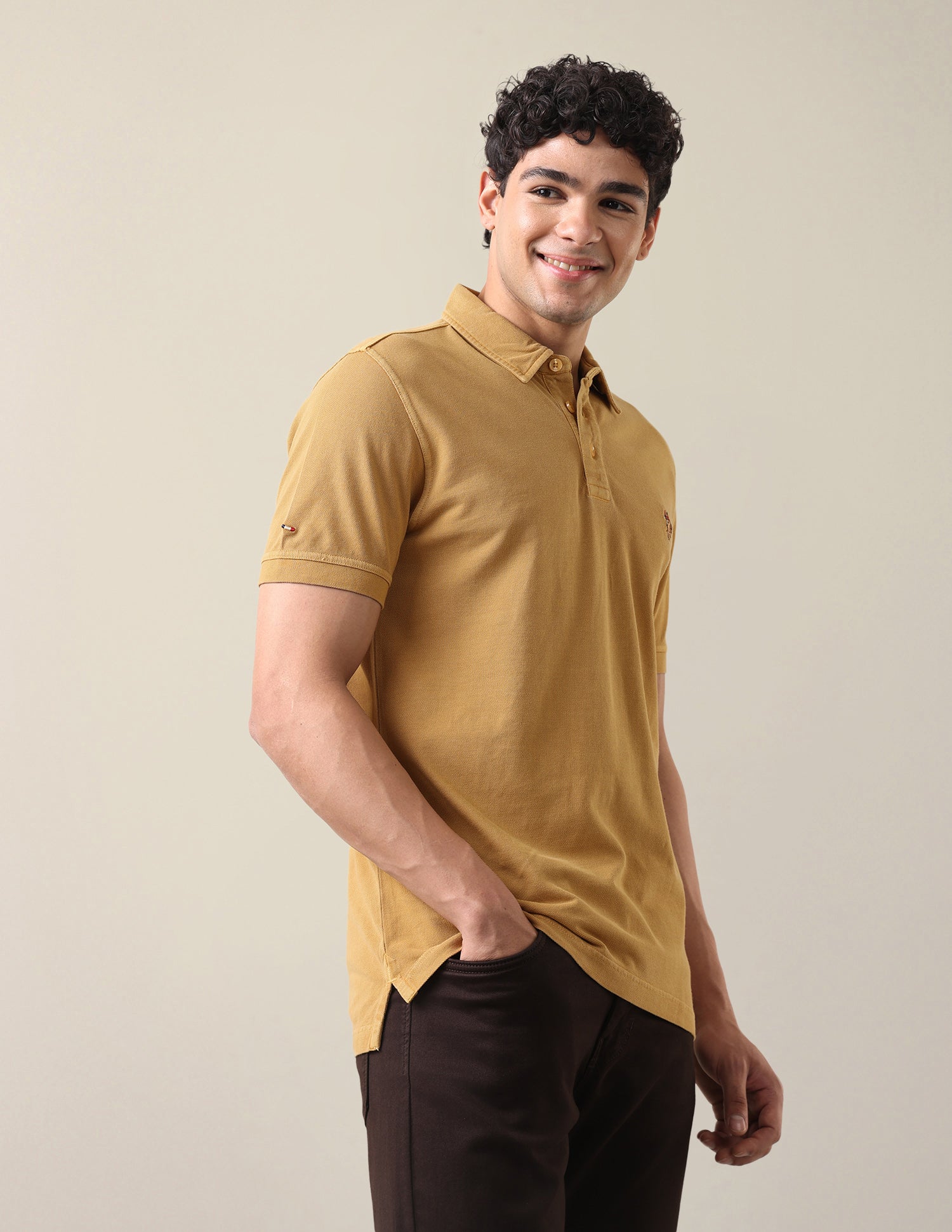 Solid Slim Fit Polo Shirt Mustard - U.S. Polo Assn. India | Large