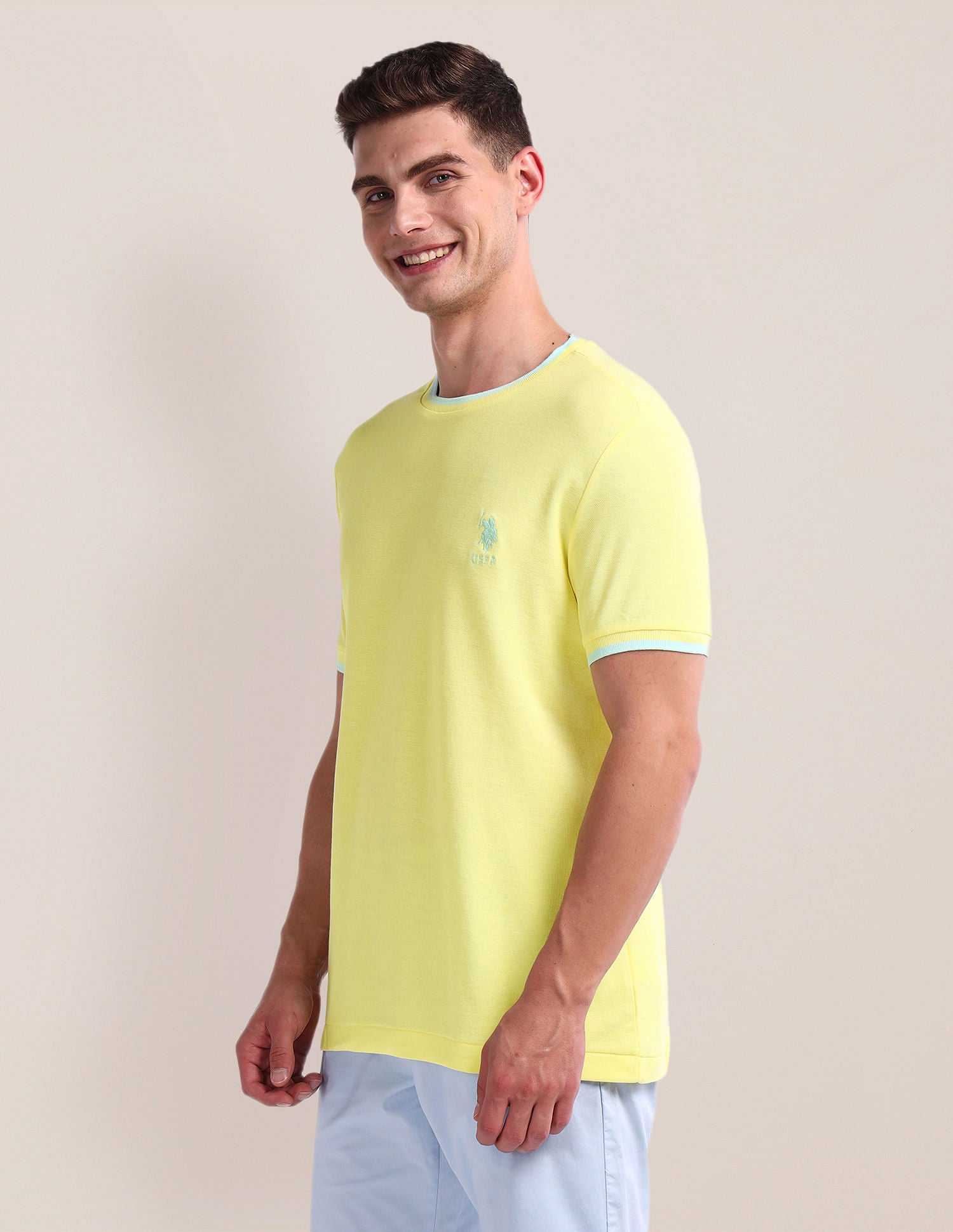 Solid Slim Fit T-Shirt Yellow - U.S. Polo Assn. India | Large