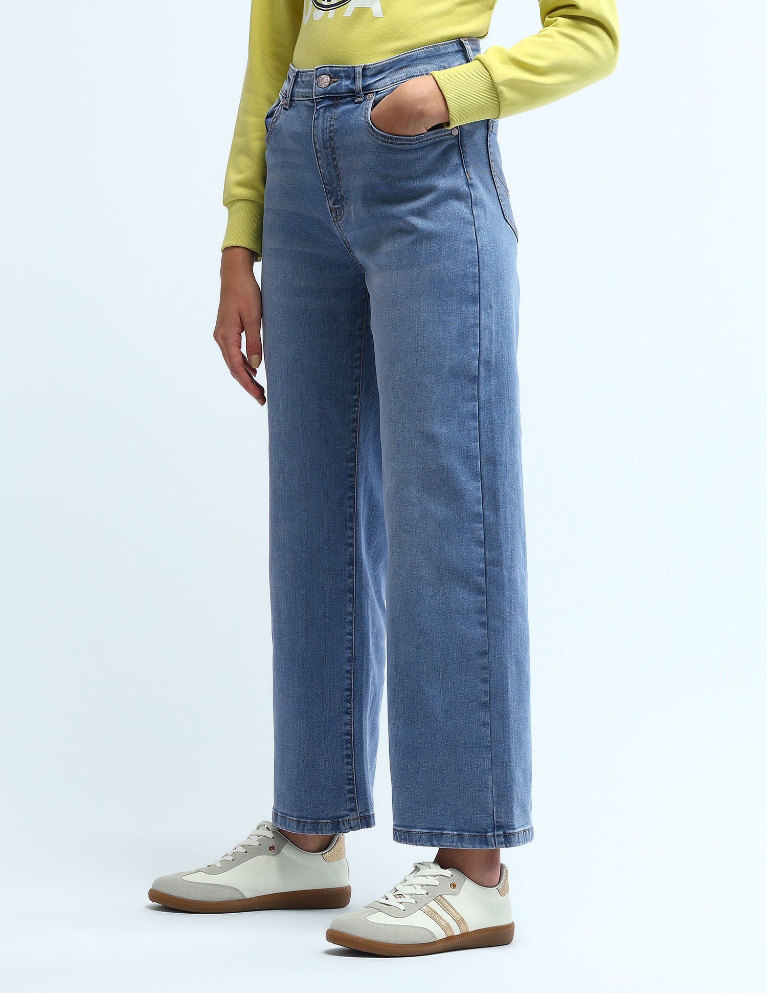 High Rise Wide Leg Jeans Blue - U.S. POLO ASSN. | Large