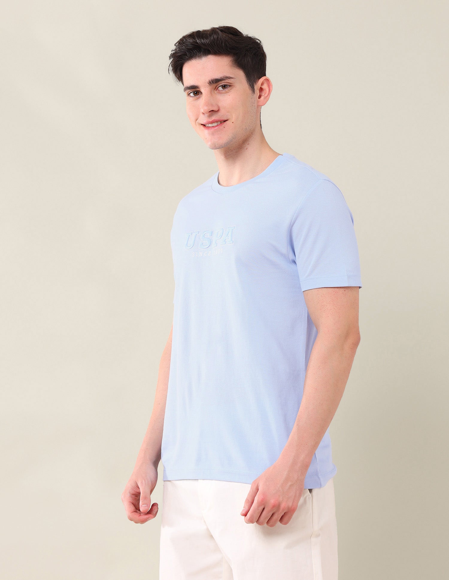 Brand Printed Pure Cotton T-Shirt Light Blue - U.S. Polo Assn. India | Large