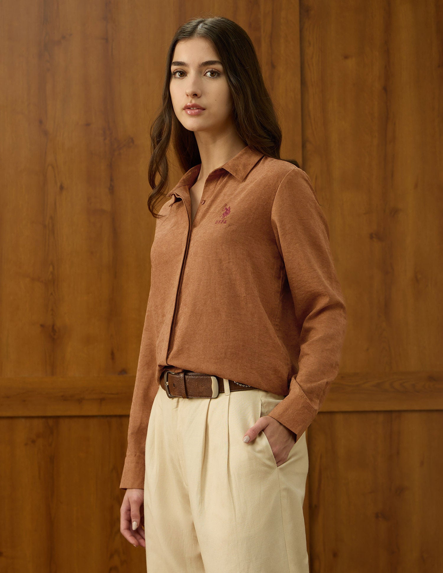 Regular Fit Solid Shirt Brown - U.S. POLO ASSN. | Large