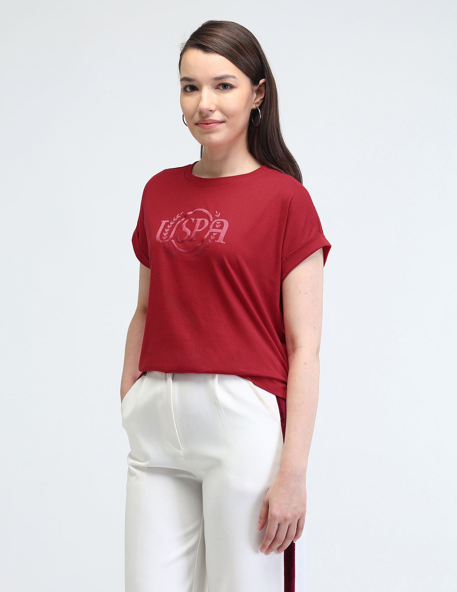 Extended Shoulder Satin Print T-Shirt Red - U.S. Polo Assn. India | Large
