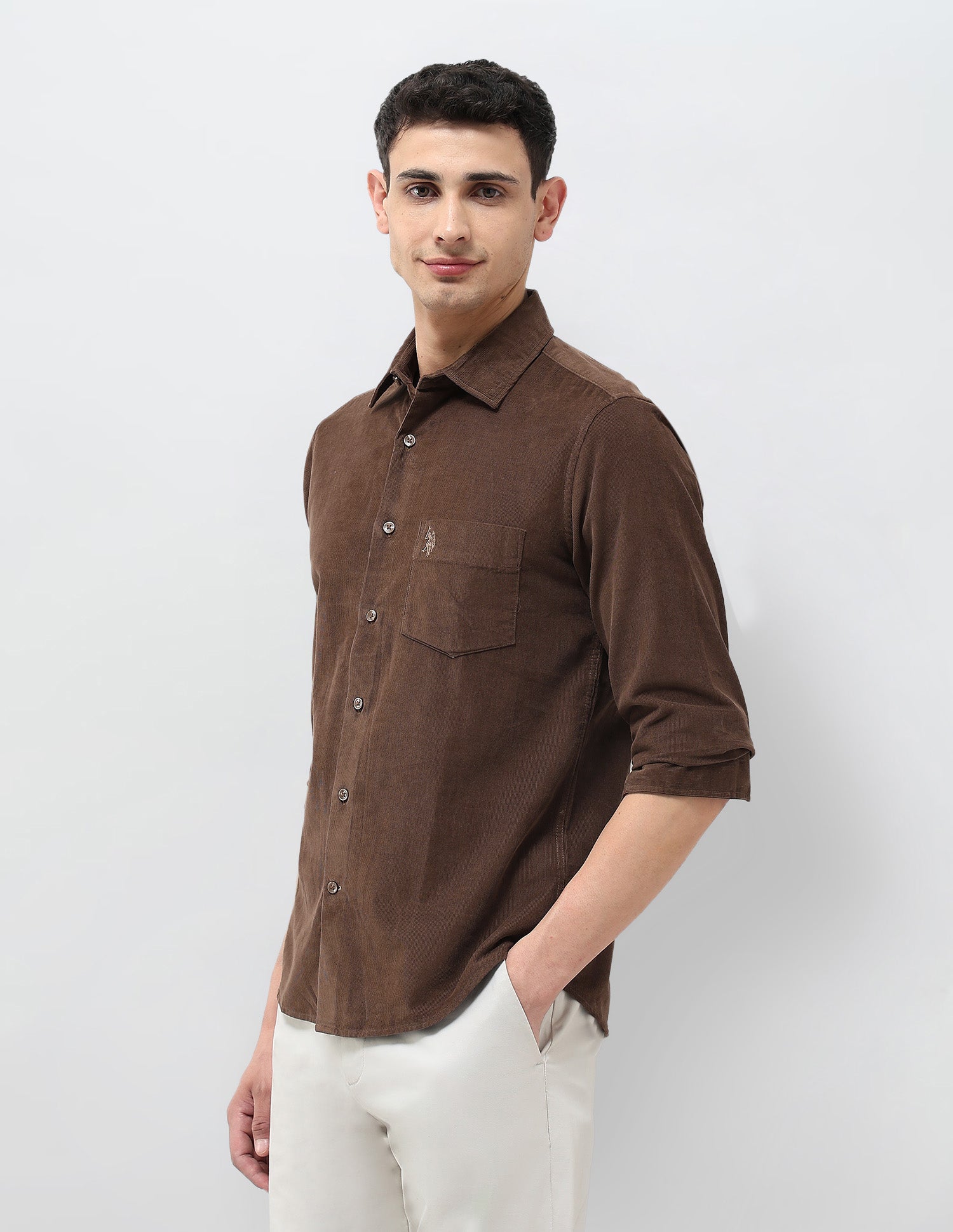 Corduroy Tailored Fit Shirt Brown - U.S. POLO ASSN. | Large