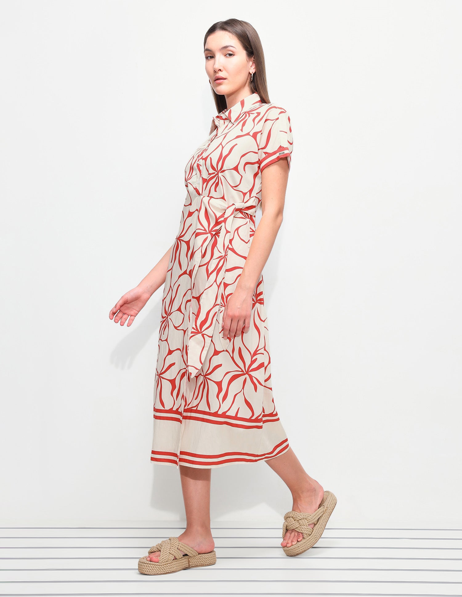 Floral Printed Regular Fit Midi Shirt Dress White - U.S. Polo Assn. India | Large