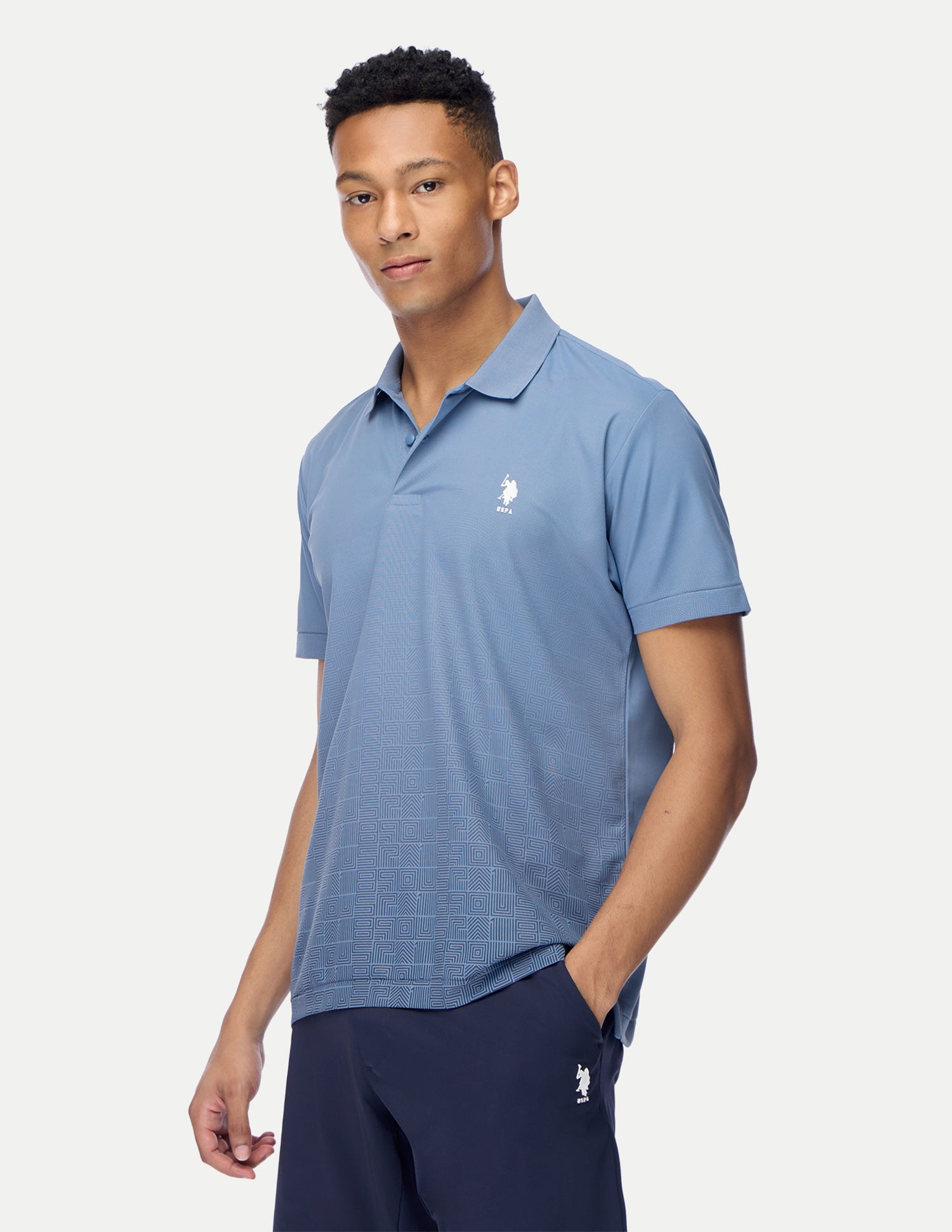 Geometric Printed Regular Fit Active Polo Shirt Blue - U.S. Polo Assn. India | Large