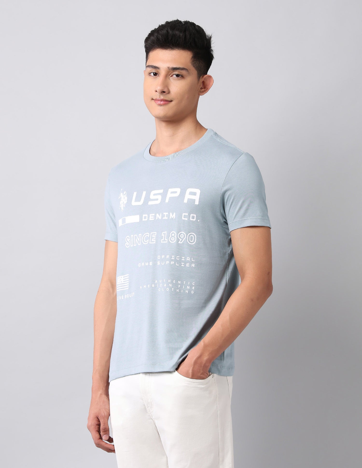 Typographic Pure Cotton T-Shirt Light Grey - U.S. Polo Assn. India | Large