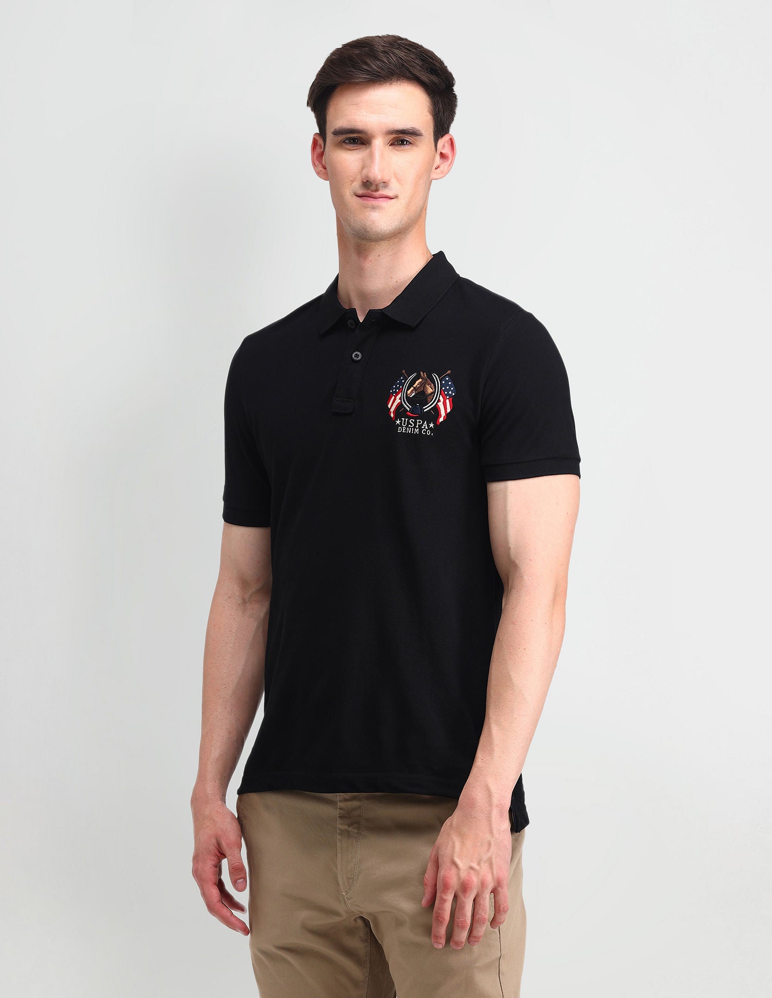 Brand Embroidered Cotton Polo Shirt Black - U.S. POLO ASSN. | Large