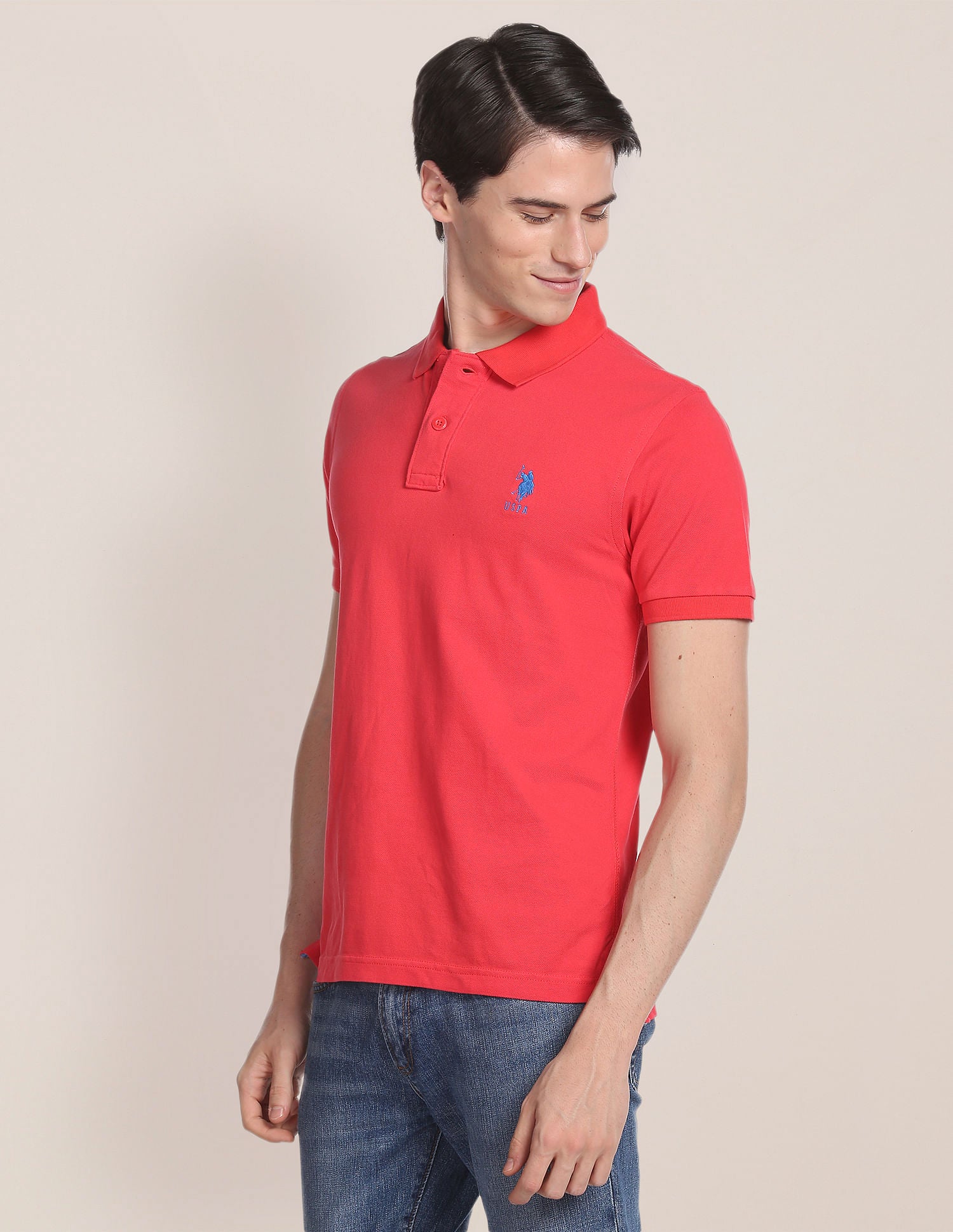 Ribbed Collar Solid Polo Shirt Red - U.S. POLO ASSN. | Large
