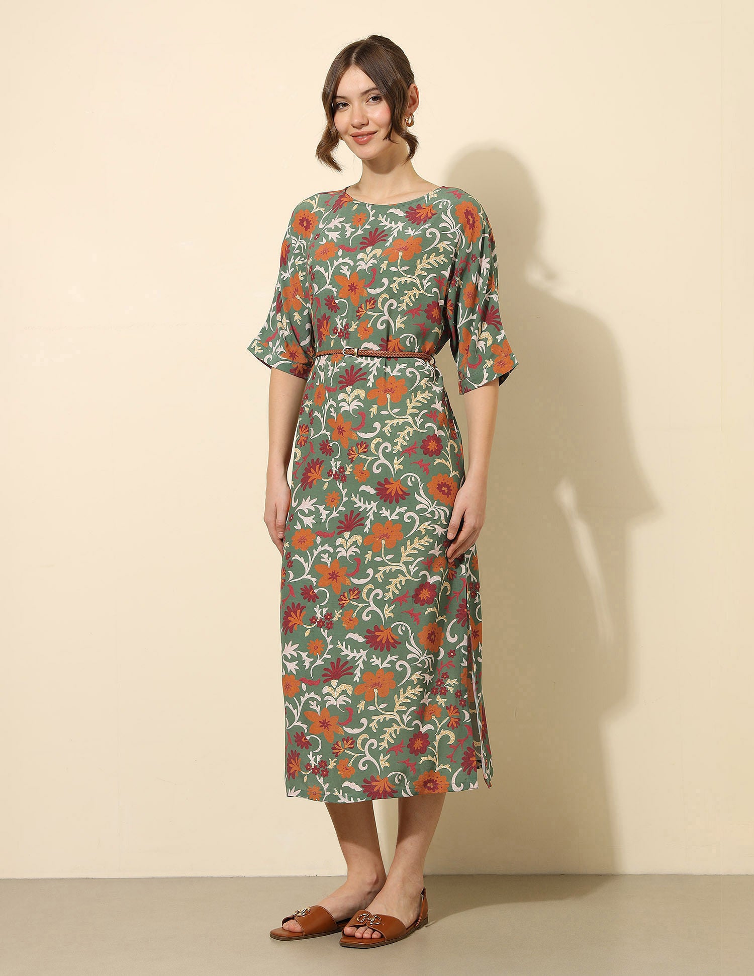 Floral Printed A-Line Midi Dress Multi-colour - U.S. Polo Assn. India | Large