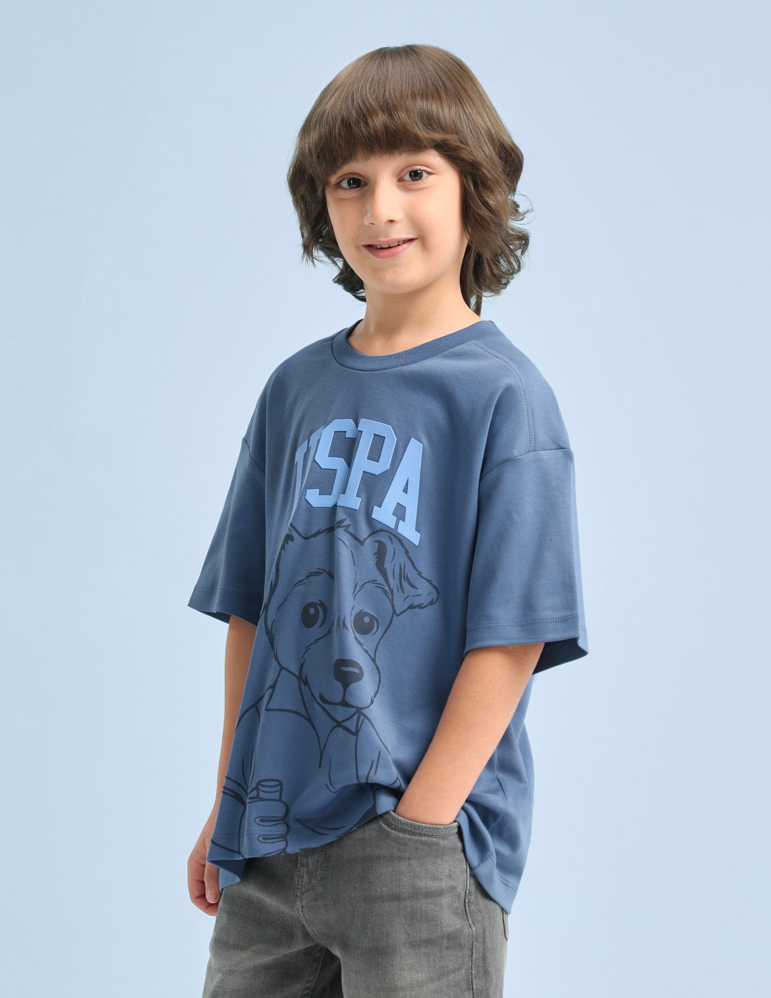 Graphic Brand Printed Oversized Fit T-Shirt Blue - U.S. Polo Assn. India | Large