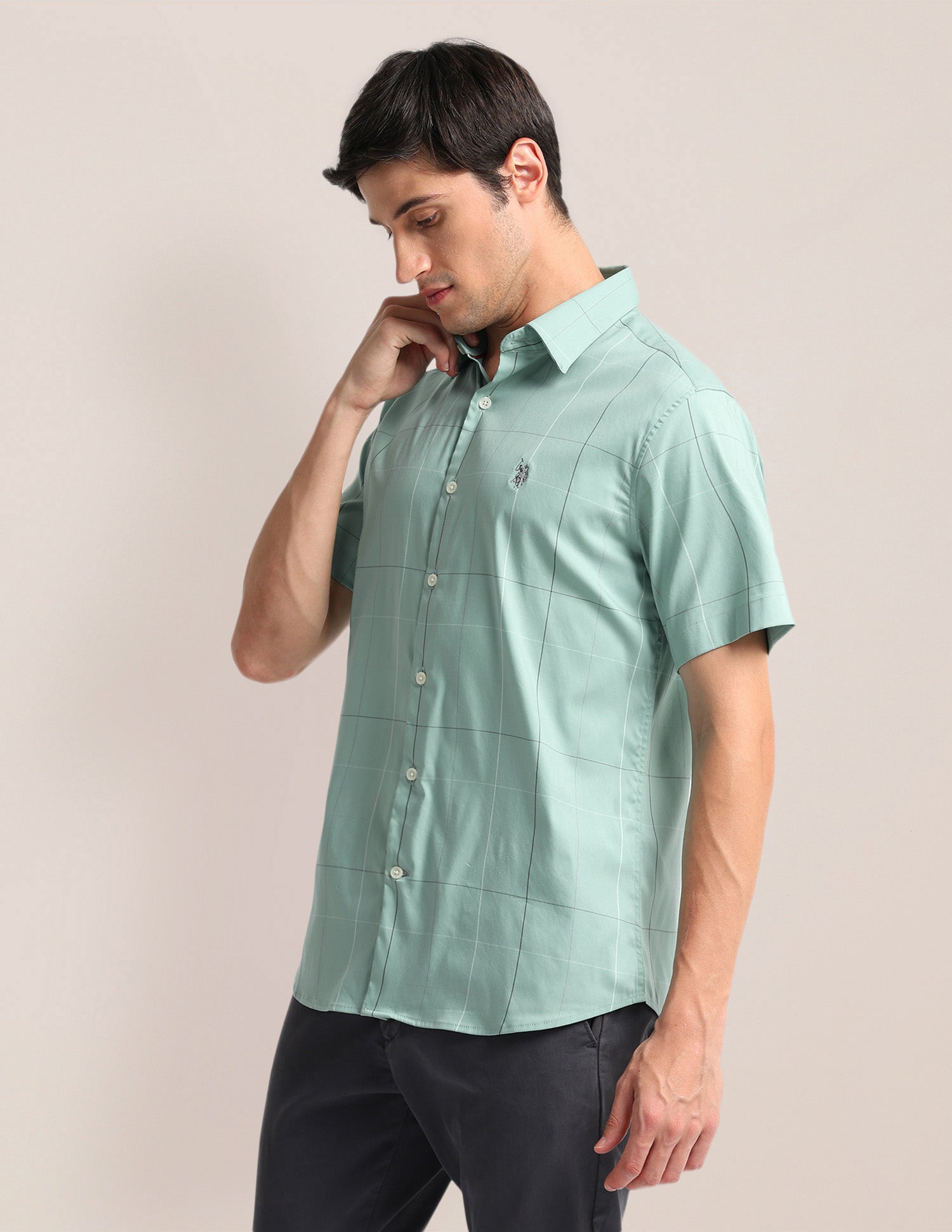 Windowpane Check Tailored Fit Shirt Green - U.S. Polo Assn. India | Large