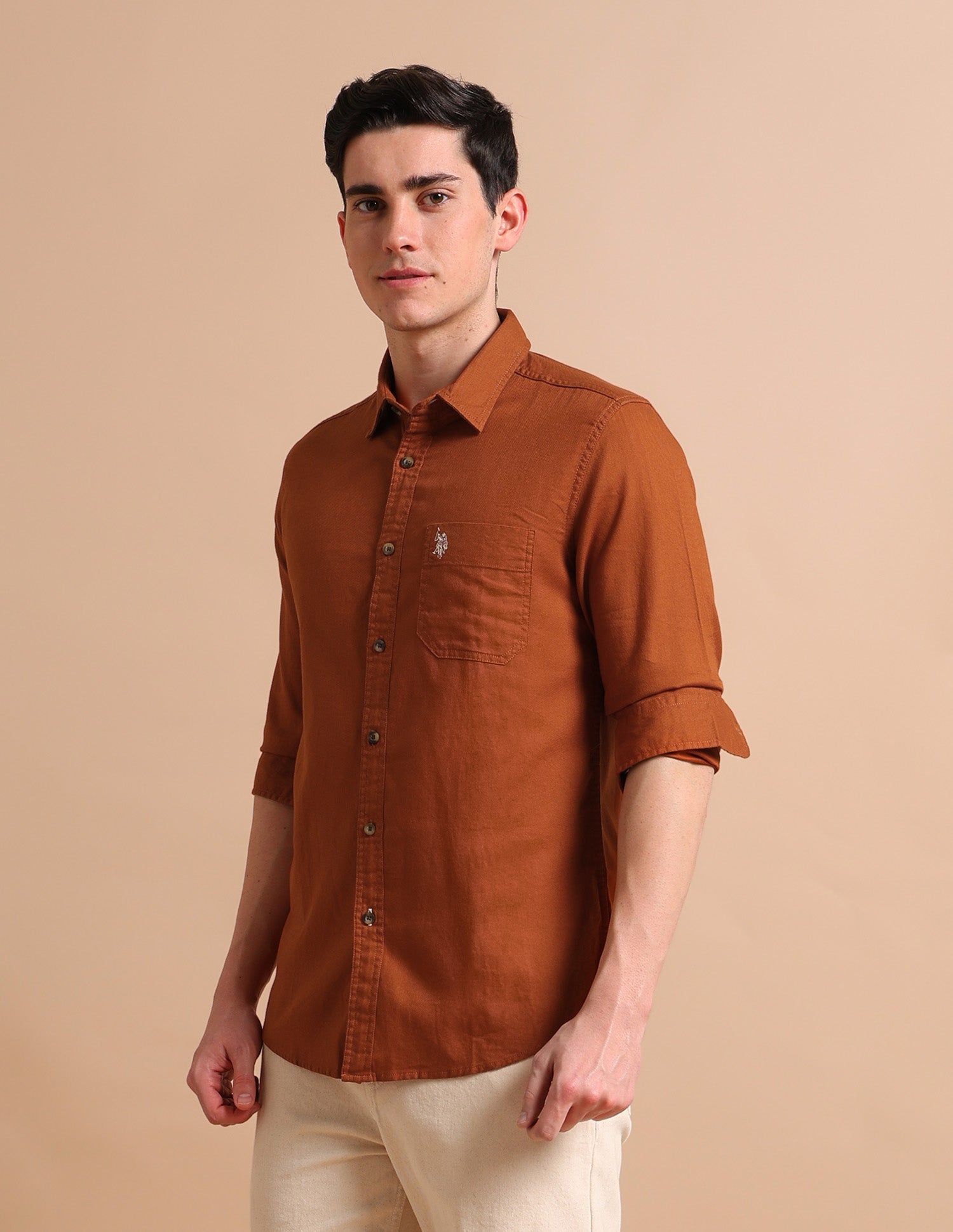 Spread Collar Dobby Shirt Rust - U.S. POLO ASSN. | Large