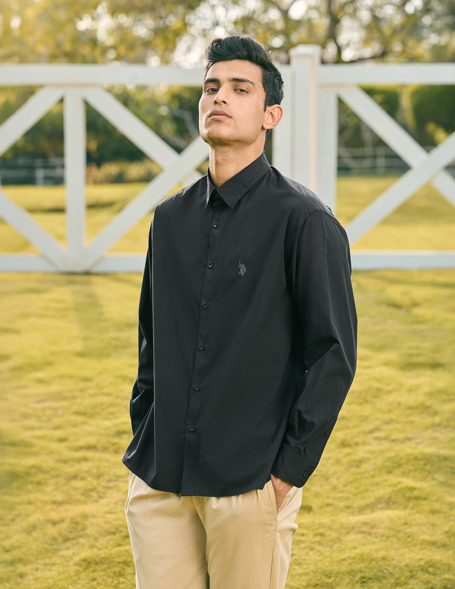 Pacho X Tailored Fit Pure Cotton Shirt Black - U.S. POLO ASSN. | Large