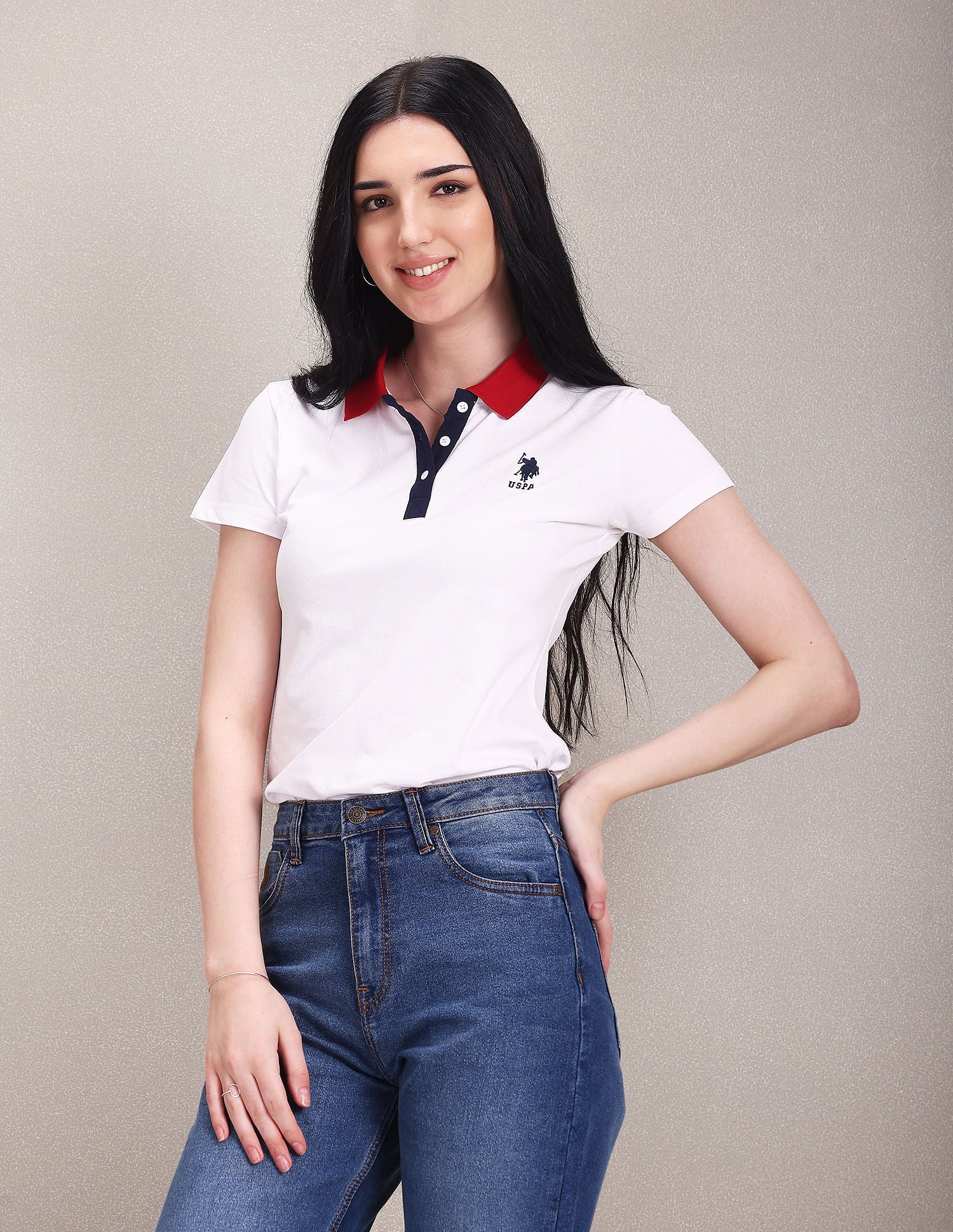 Contrast Collar Solid Polo Shirt White - U.S. POLO ASSN. | Large