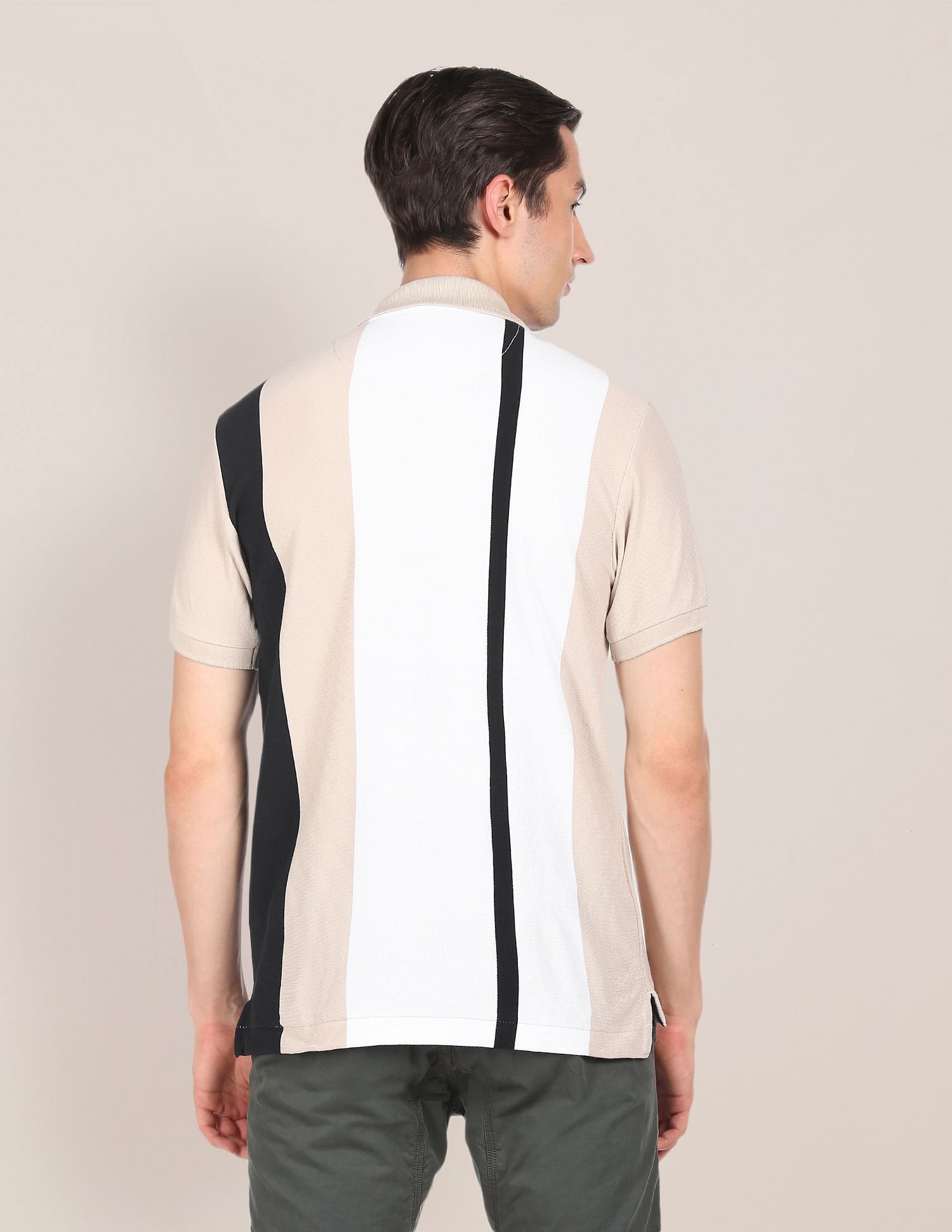 Ribbed Collar Striped Polo Shirt Beige - U.S. POLO ASSN. | Large