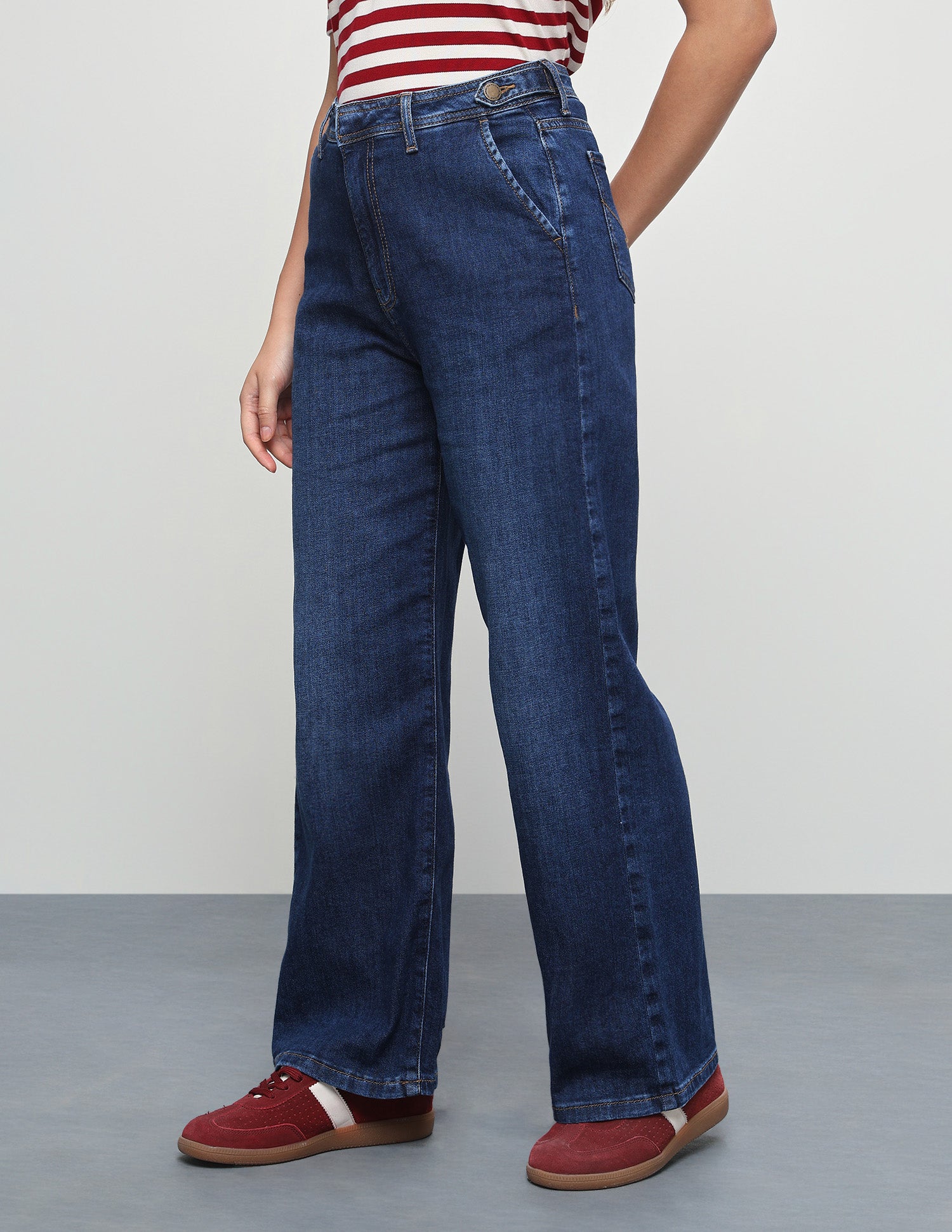 High Rise Wide Leg Fit Jeans Dark Blue - U.S. Polo Assn. India | Large
