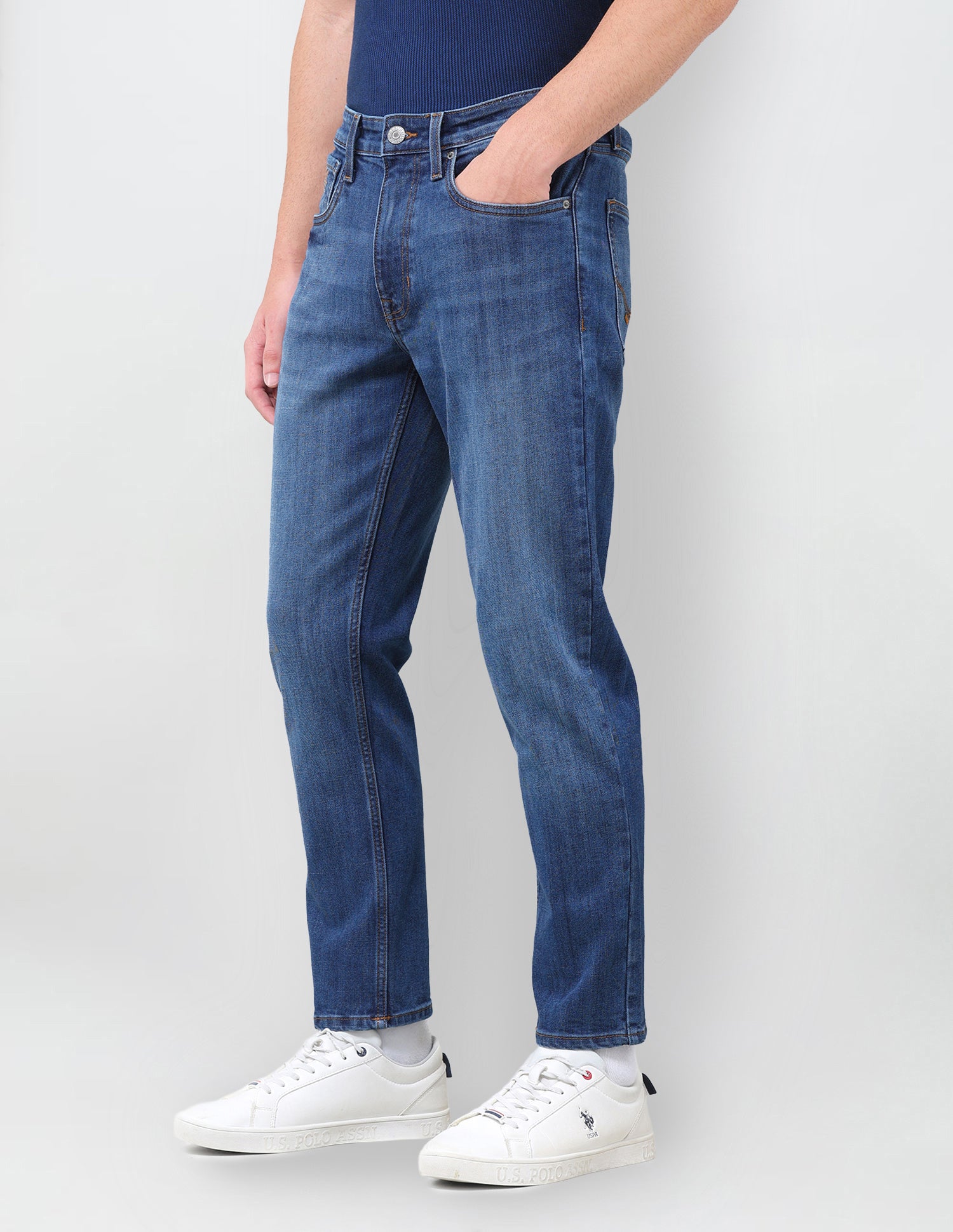 Cole Comfort Cropped Fit Blue Jeans Mid Blue - U.S. Polo Assn. India | Large