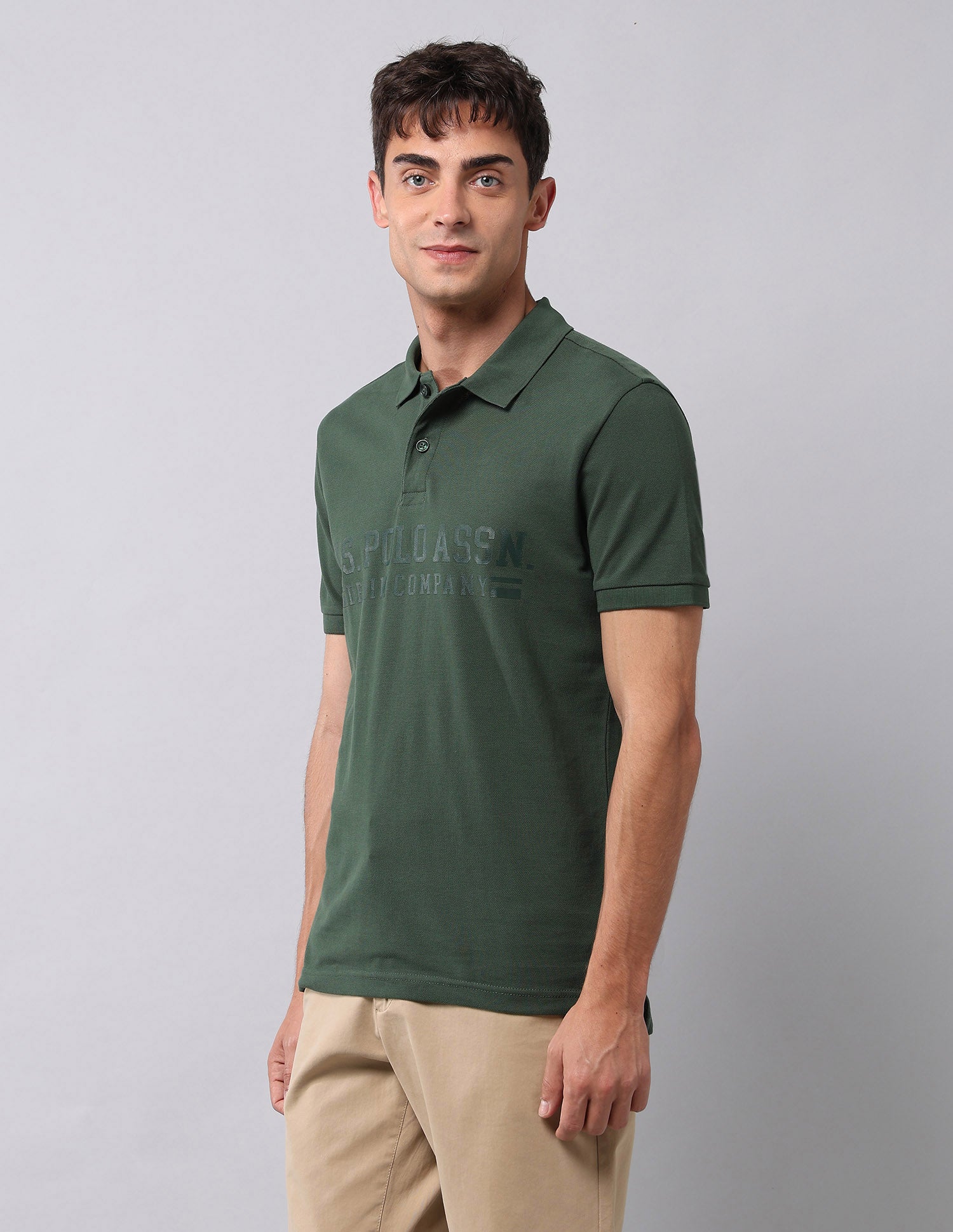 Brand Printed Muscle Fit Polo Shirt Olive - U.S. Polo Assn. India | Large