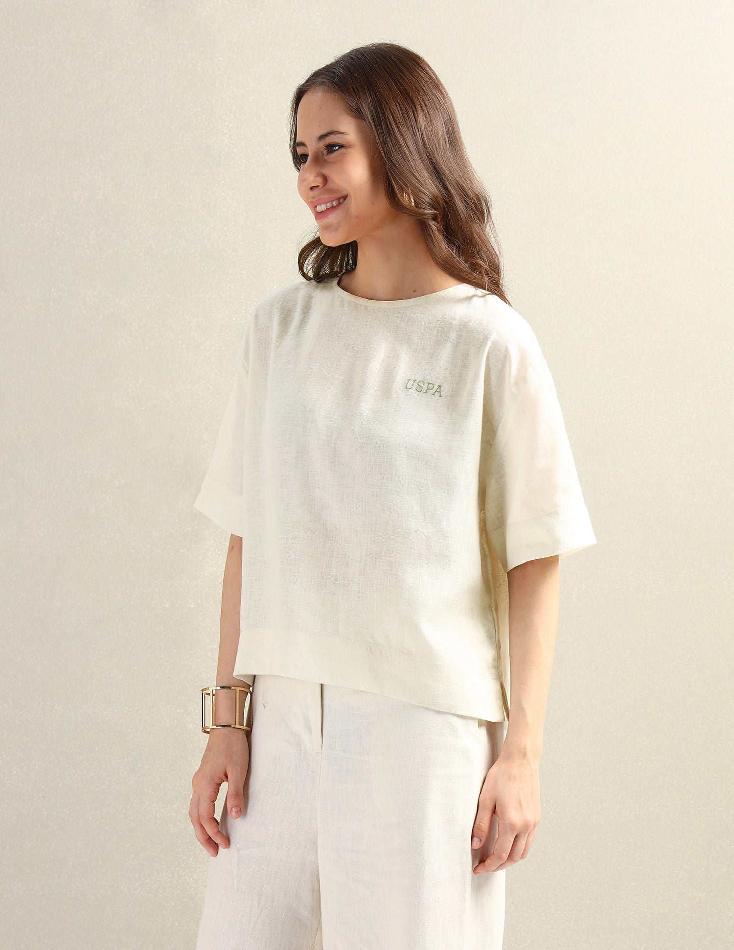 Linen Loose Fit Top Off White - U.S. Polo Assn. India | Large