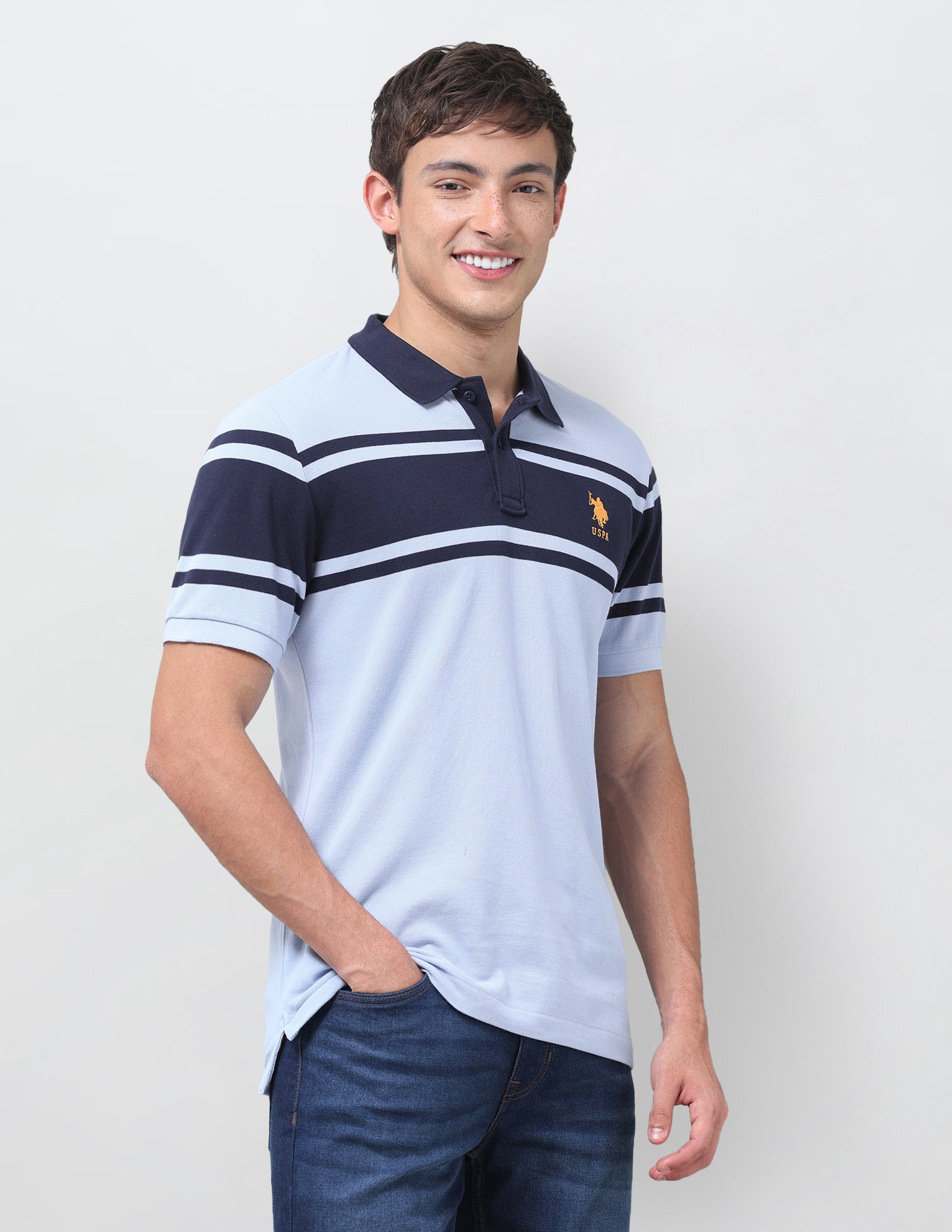 Horizontal Striped Regular Fit Polo Shirt Light Blue - U.S. Polo Assn. India | Large