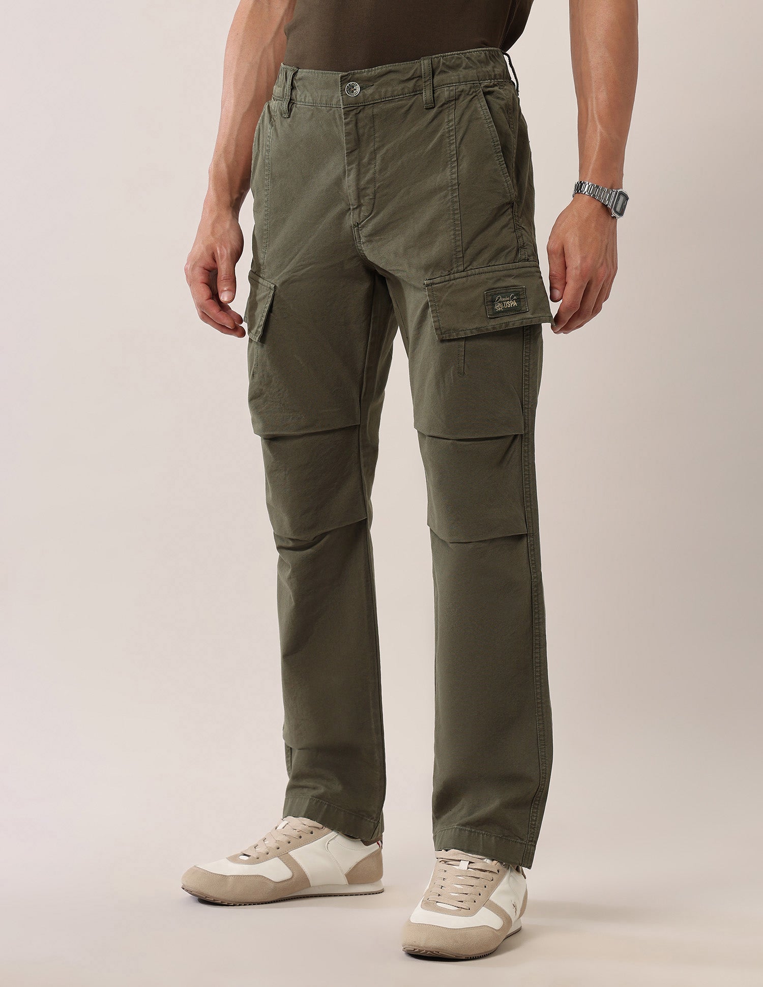 Mid Rise Straight Fit Twill Cargos Green - U.S. Polo Assn. India | Large