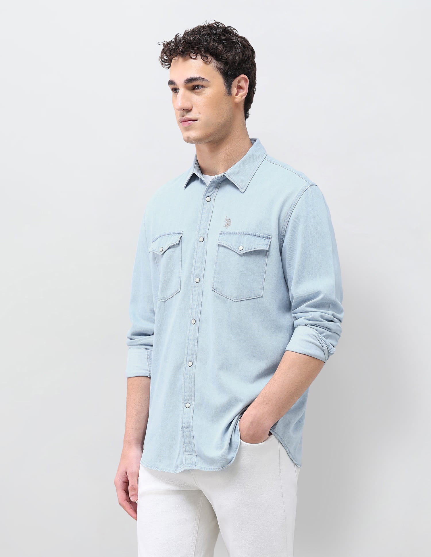 Solid Regular Fit Shirt Blue - U.S. Polo Assn. India | Large