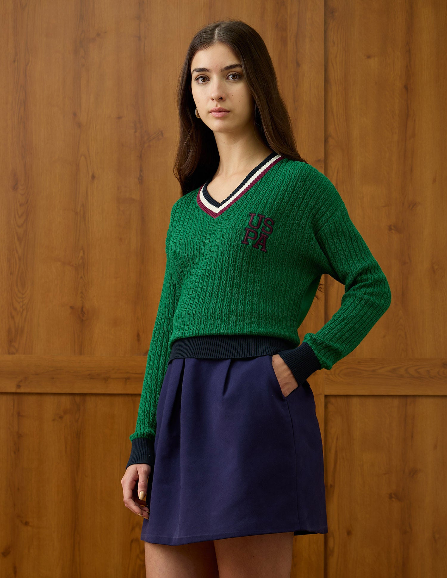 Textured Relaxed Fit Sweater Green - U.S. POLO ASSN. | Large