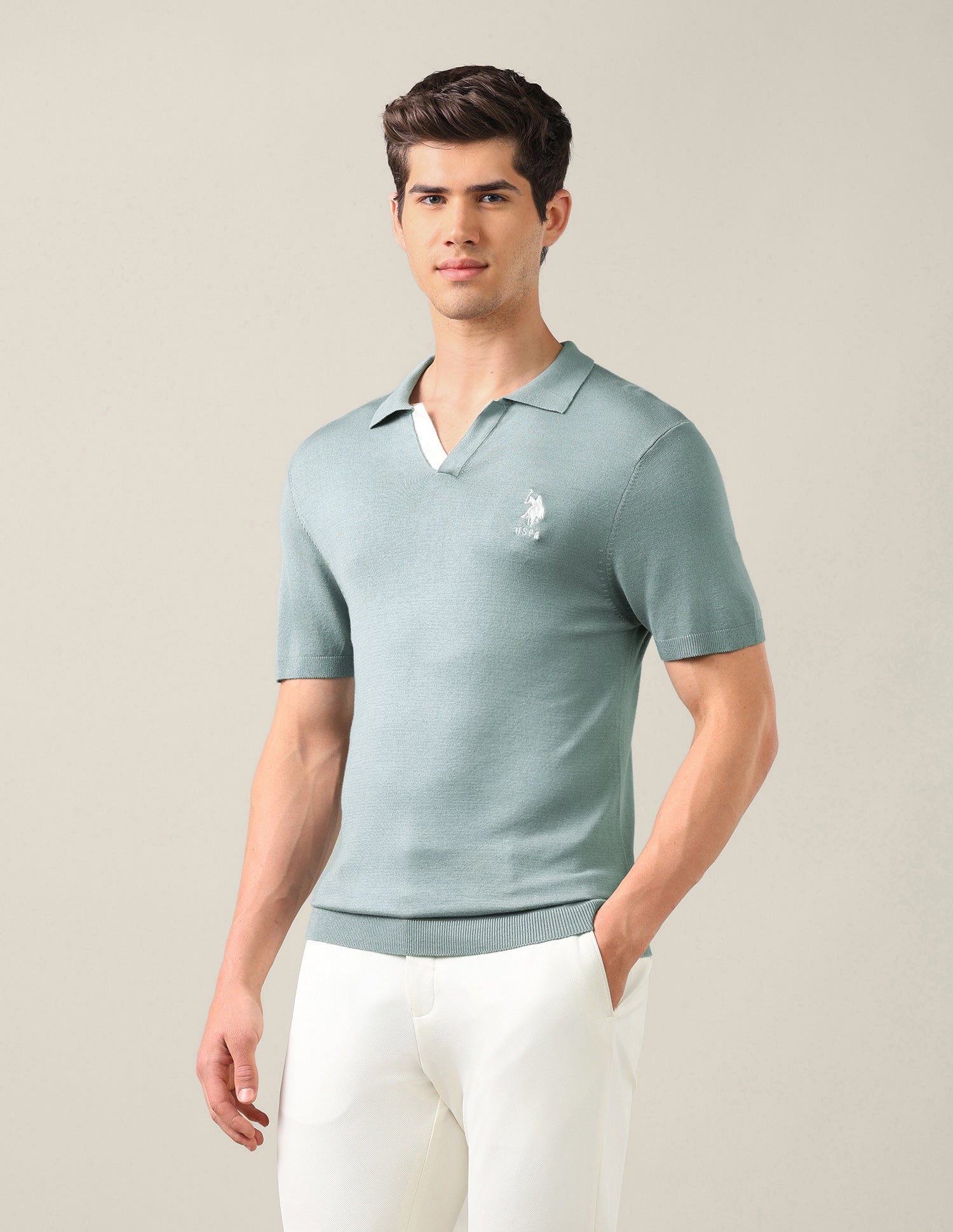 Solid Slim Fit Polo Shirt Light Green - U.S. Polo Assn. India | Large