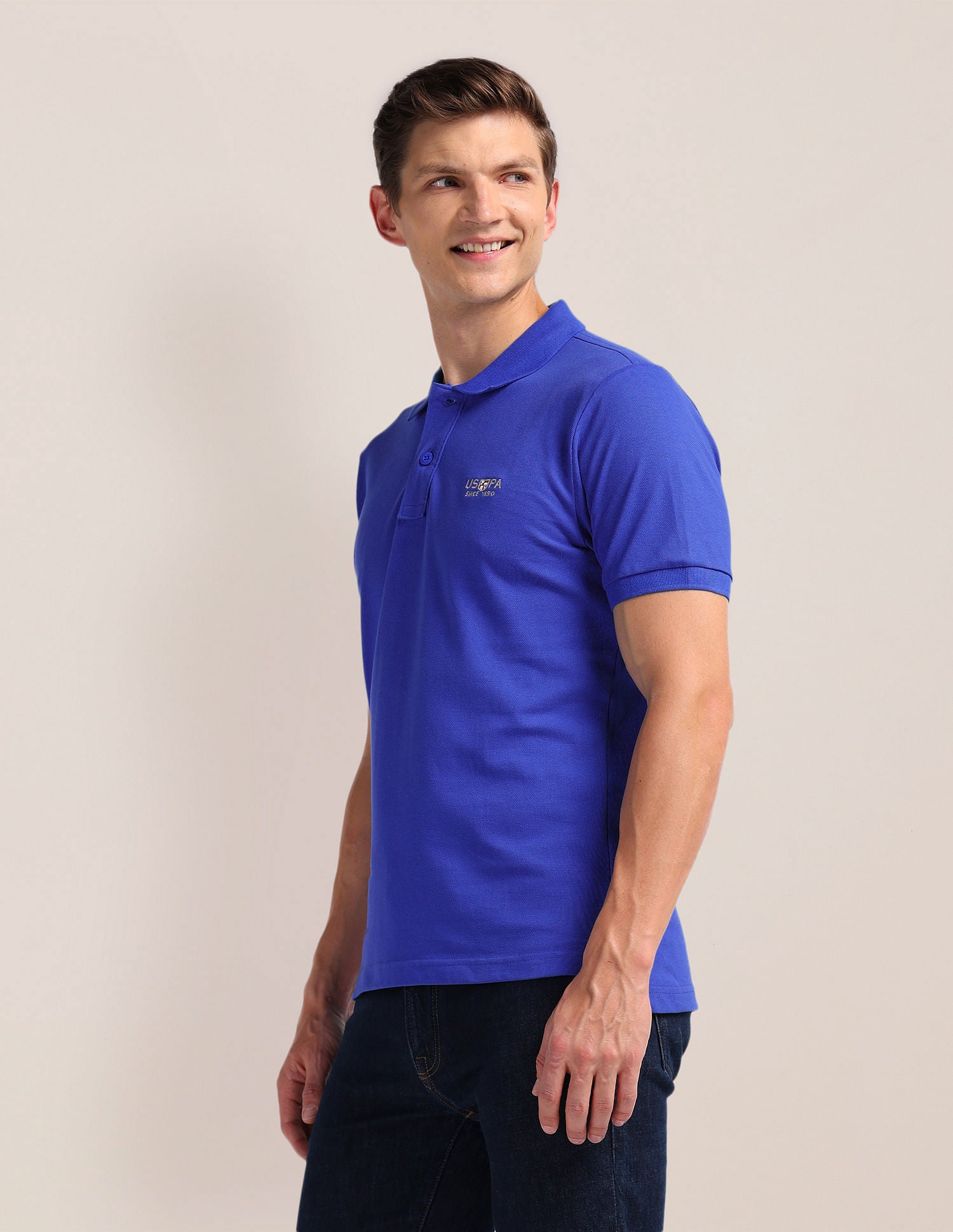 Solid Slim Fit Polo Shirt Blue - U.S. Polo Assn. India | Large