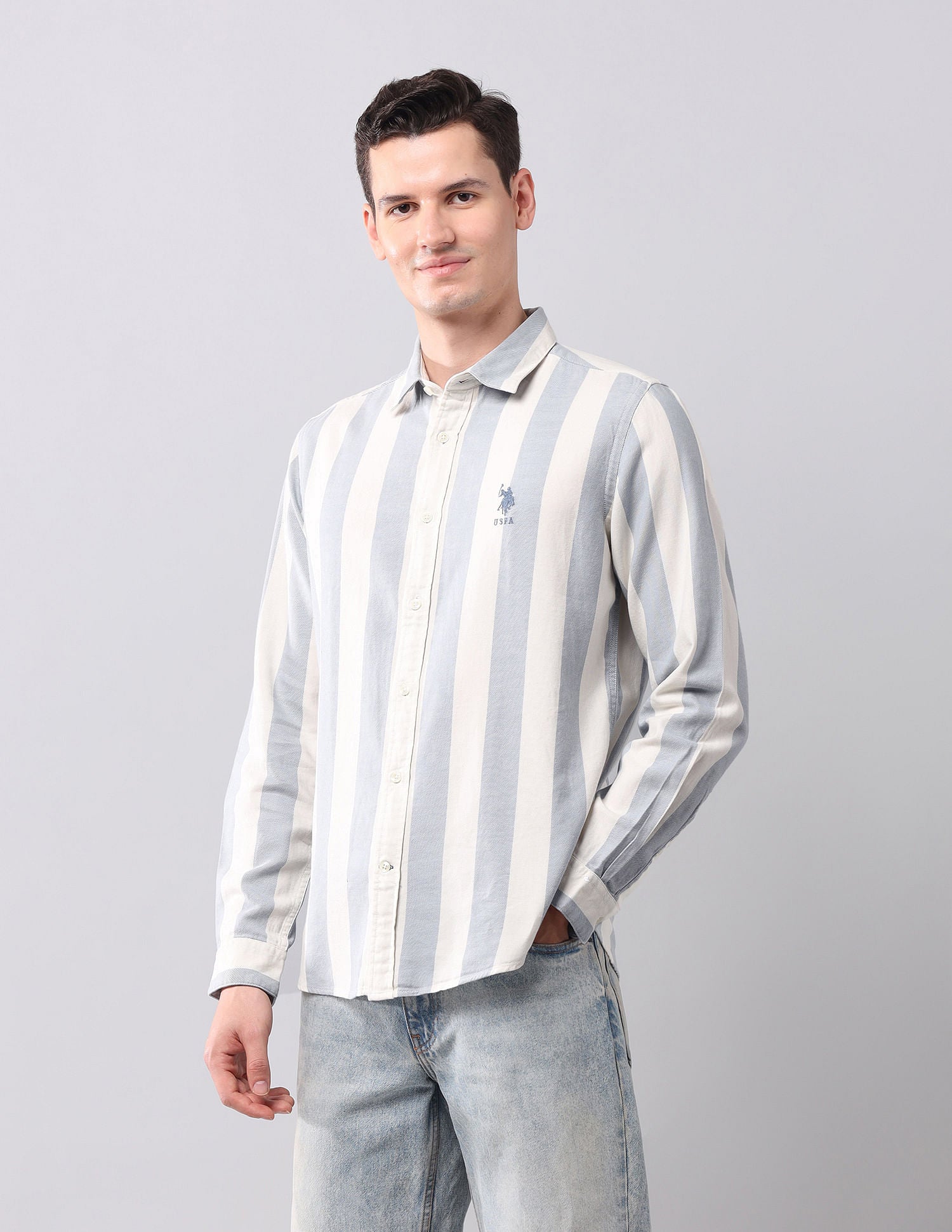 Vertical Striped Pure Cotton Shirt Blue - U.S. POLO ASSN. | Large