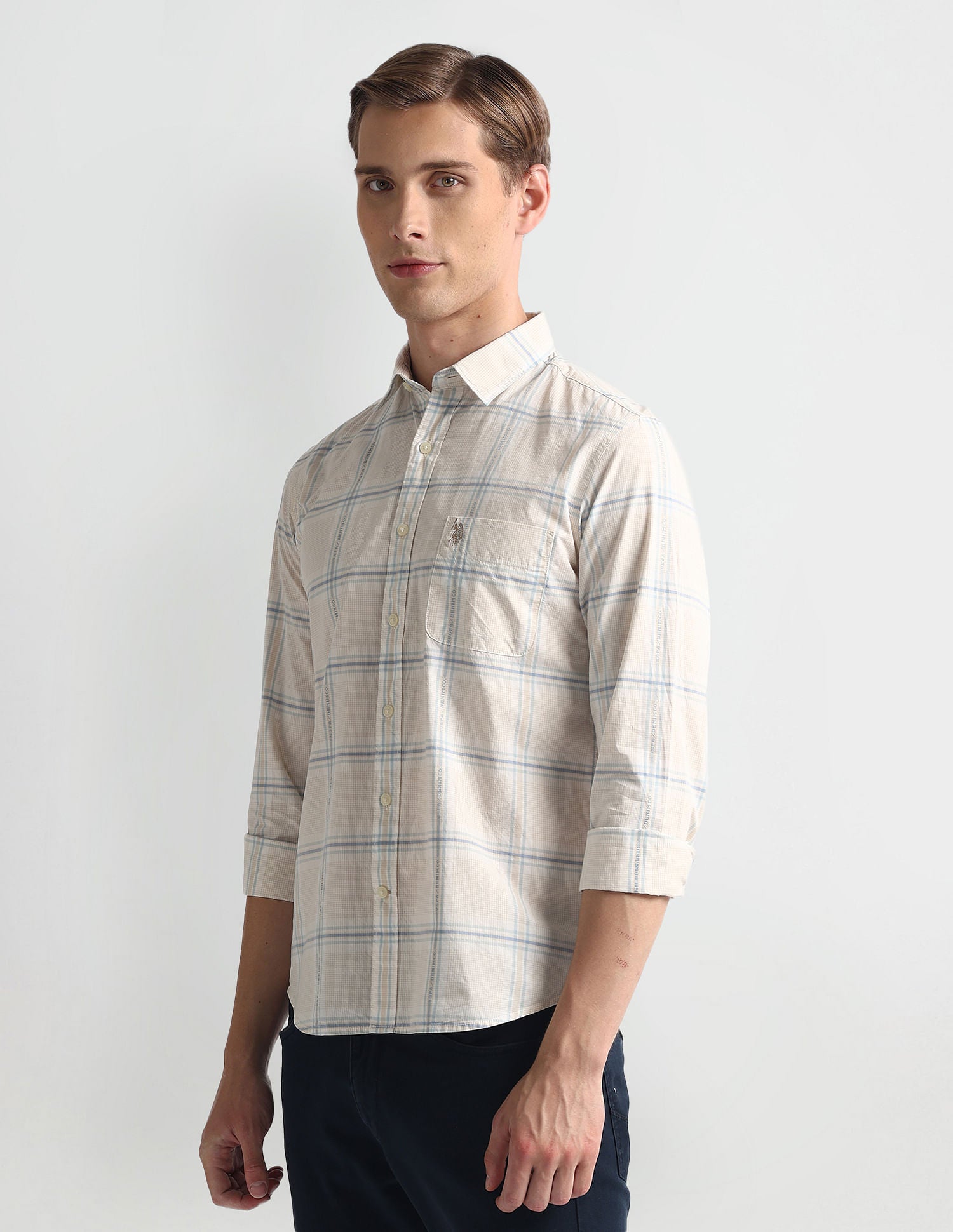 Tartan Check Logo Shirt Ivory - U.S. Polo Assn. India | Large