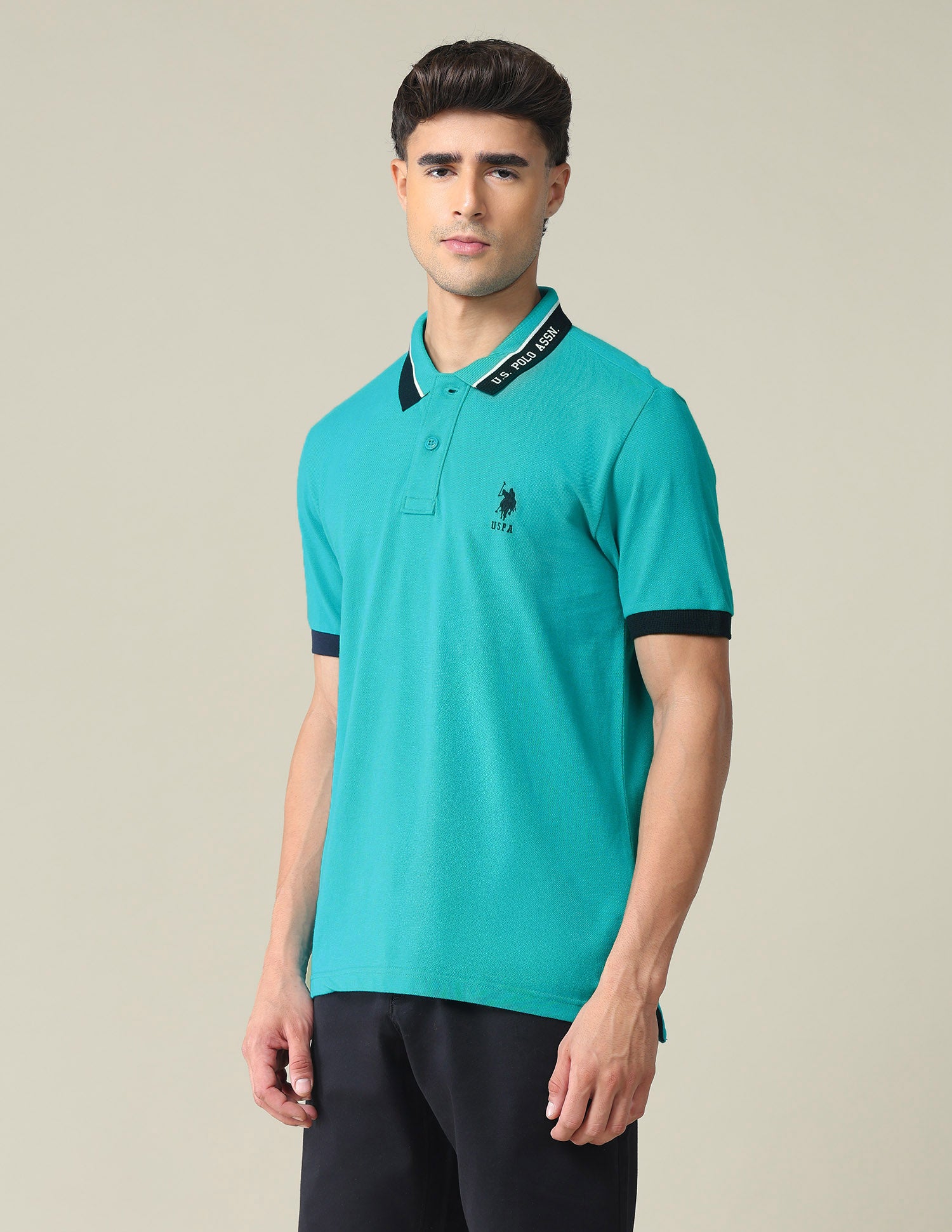 Branded Collar Pique Polo Shirt Green - U.S. POLO ASSN. | Large