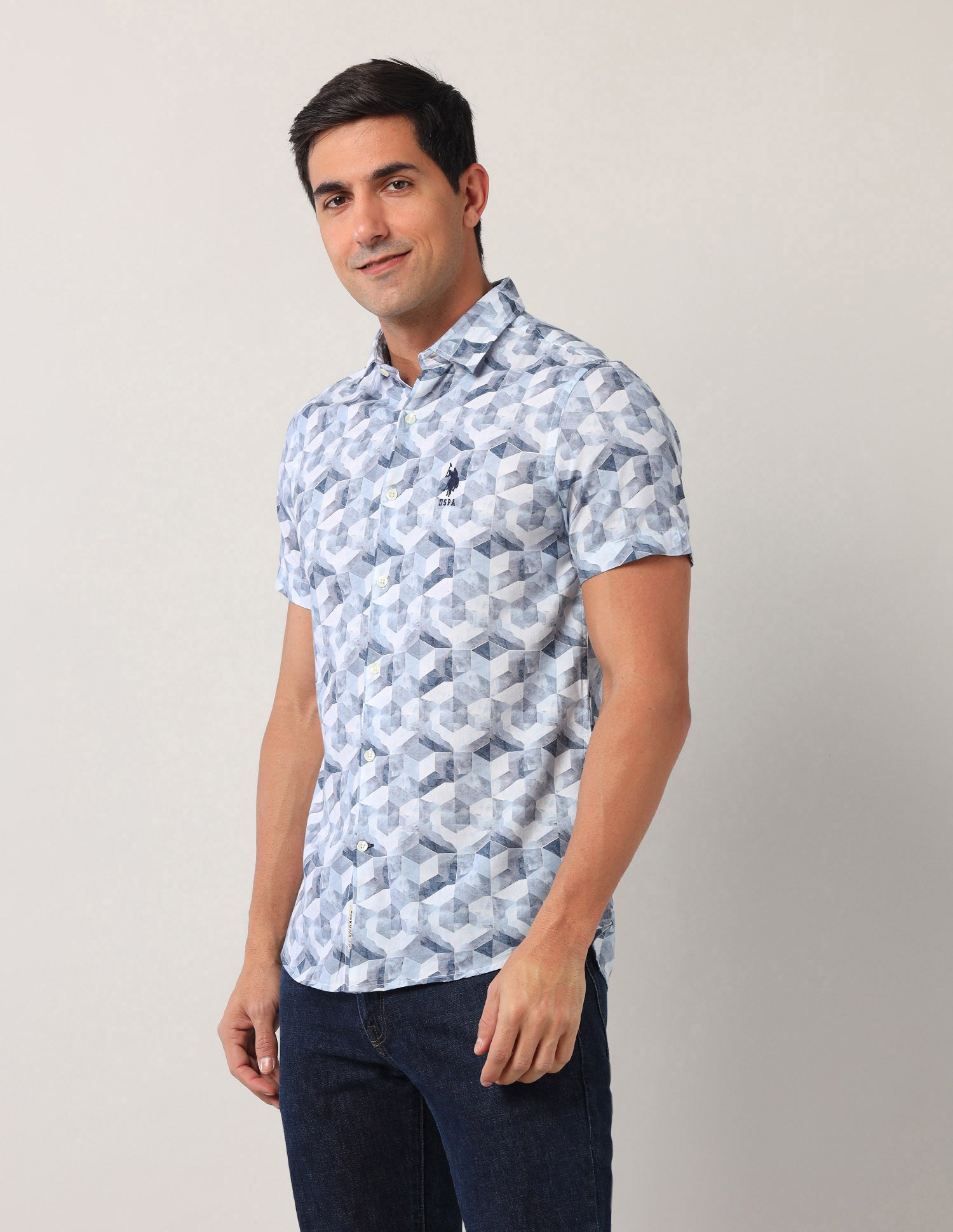Geometric Regular Fit Shirt Blue - U.S. Polo Assn. India | Large