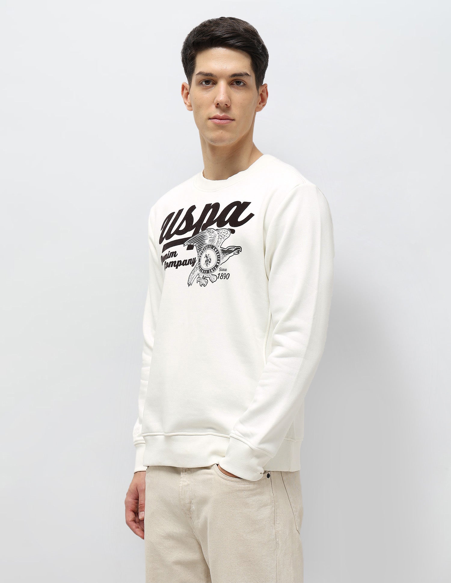 Graphic Brand Printed Sweatshirt Ecru - U.S. POLO ASSN. | Large