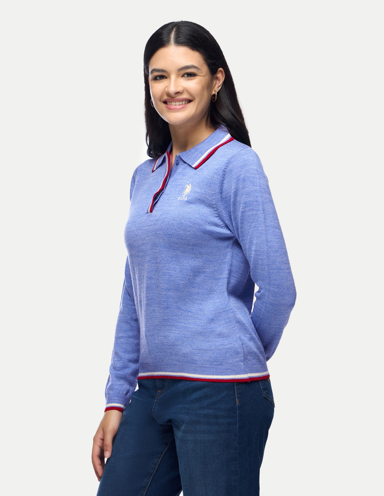 Heathered Regular Fit Sweater Light Indigo - U.S. Polo Assn. India | Large