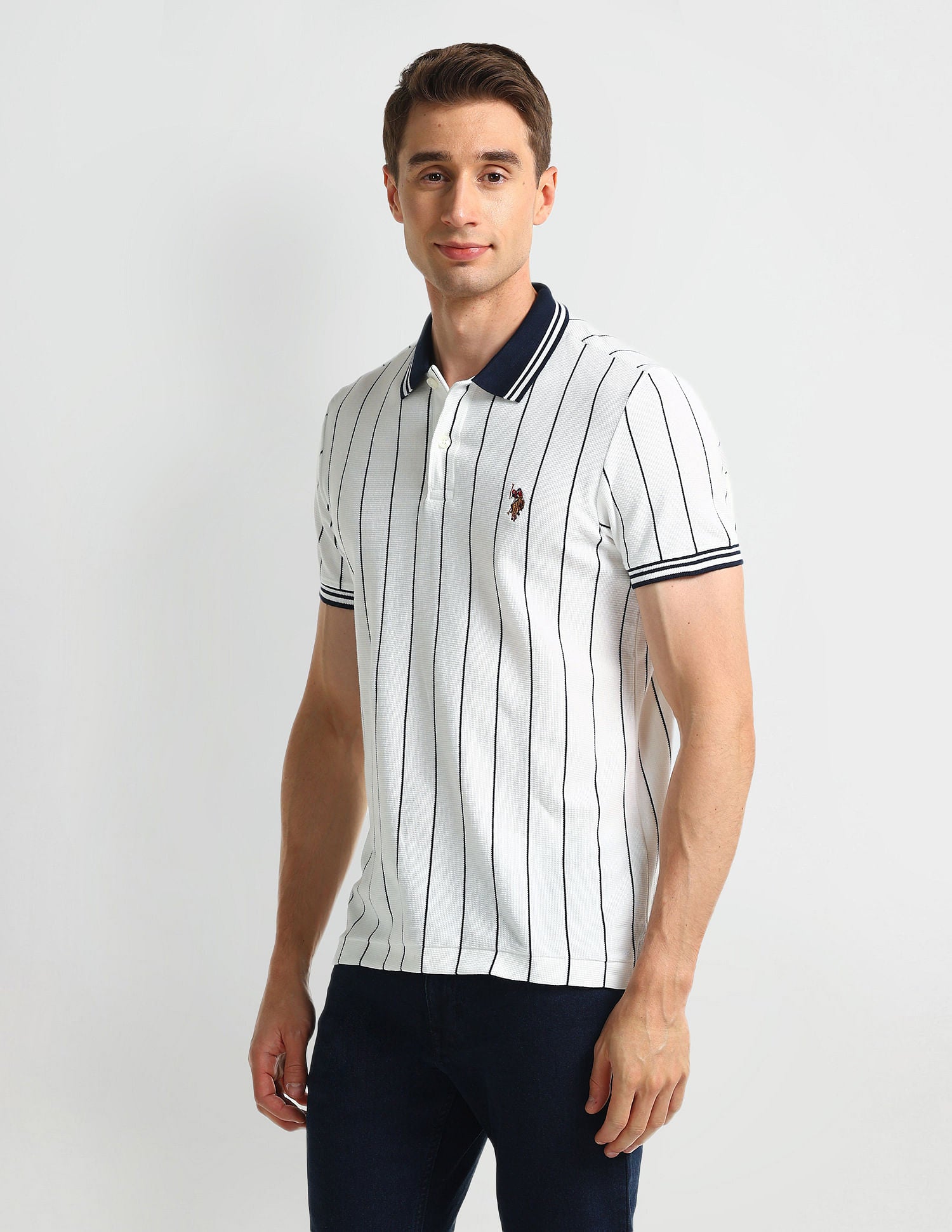 Muscle Fit Striped Polo Shirt White - U.S. Polo Assn. India | Large