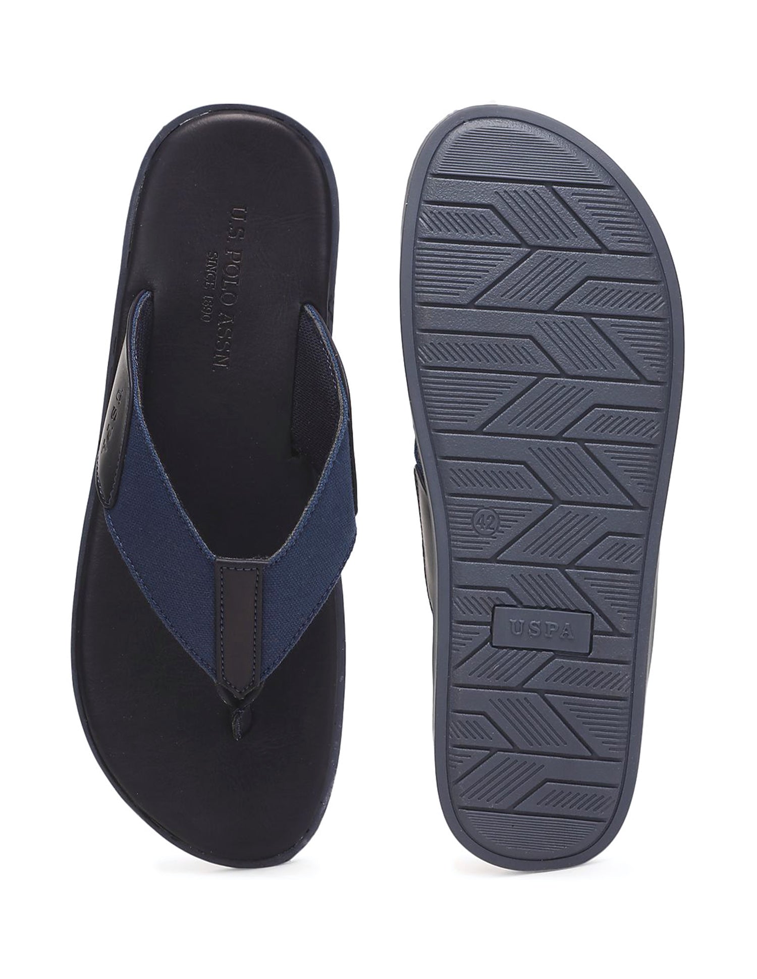 Men Panelled V-Strap Barrio Sandals Navy and Black - U.S. Polo Assn. India | Large